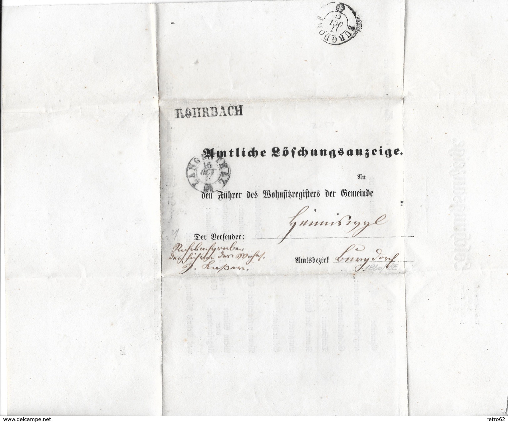 BoM Brief Ohne Marke &rarr; 1860 Löschungsanzeige ROHRBACH / Langenthal 16.X.60  &#x25BA;Balkenstempel ROHRBACH&#x25C4; - Sonstige & Ohne Zuordnung