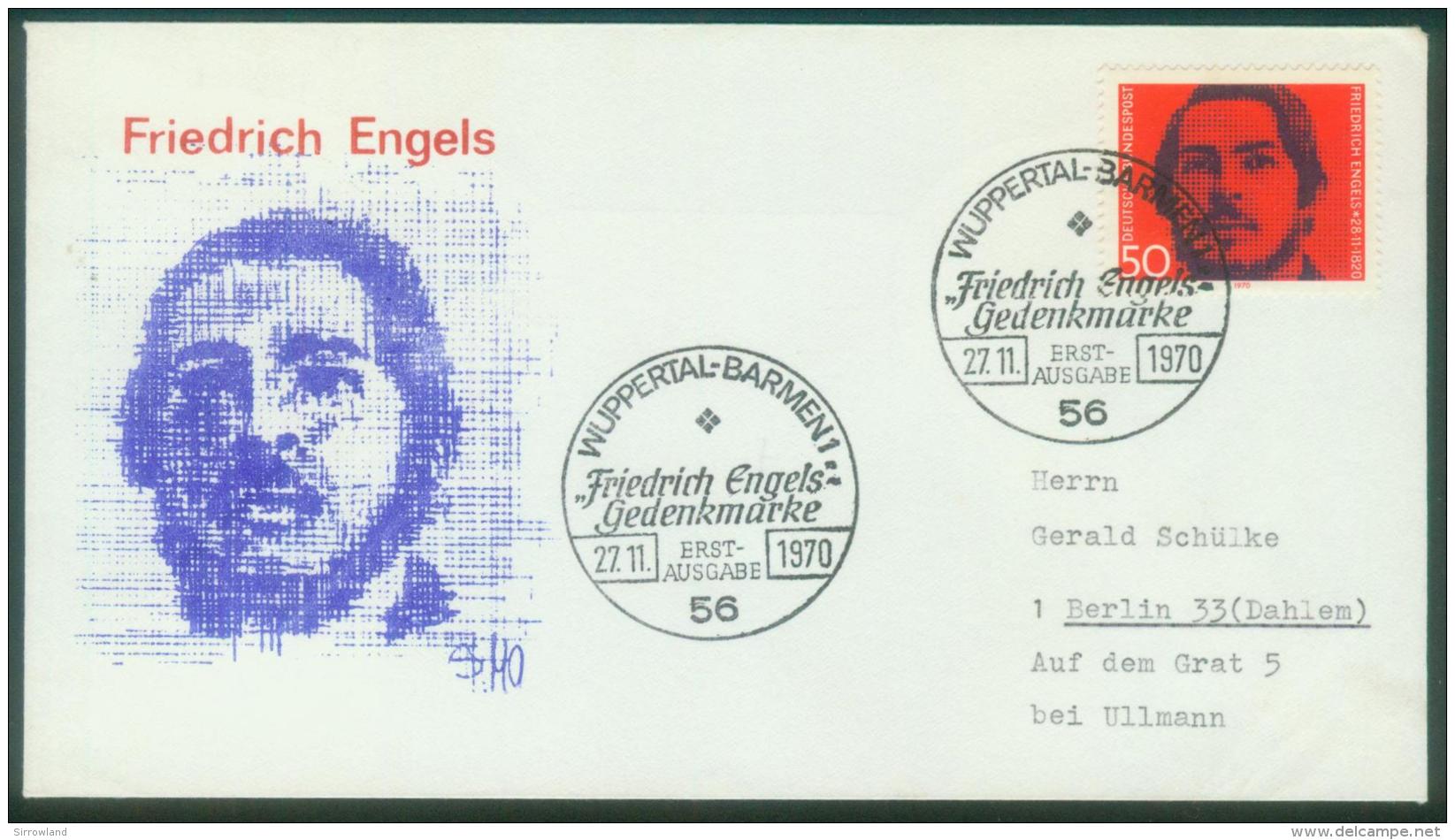 Bund  1970  Friedrich Engels  Stempel: Bonn+Wuppertal  (2 FDC  Kpl. )  Mi: 657 (3,60 EUR) - Autres & Non Classés