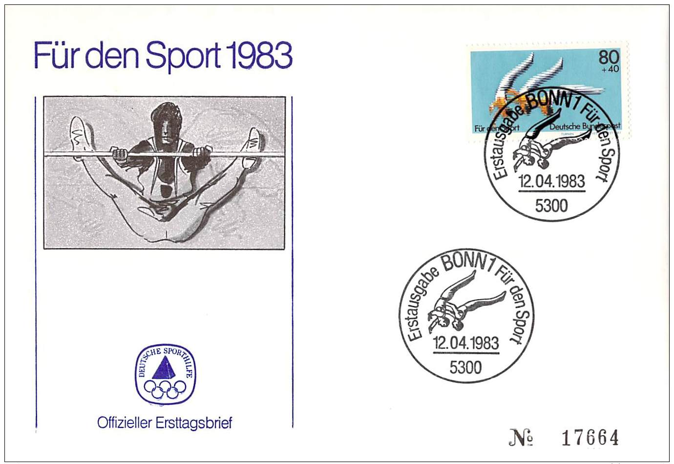 Bund 1983  Offizieller Ersttagsbrief # 17664 Der Stiftung Deutsche Sporthilfe 1983  Turnen - Gimnasia