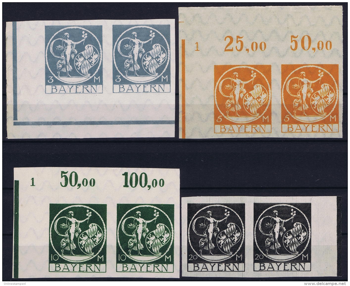 Bayern: Mi Nr 192 U - 195 U In Pairs Stamps Are MNH/**/postfrisch/neuf Sans Charniere - Mint