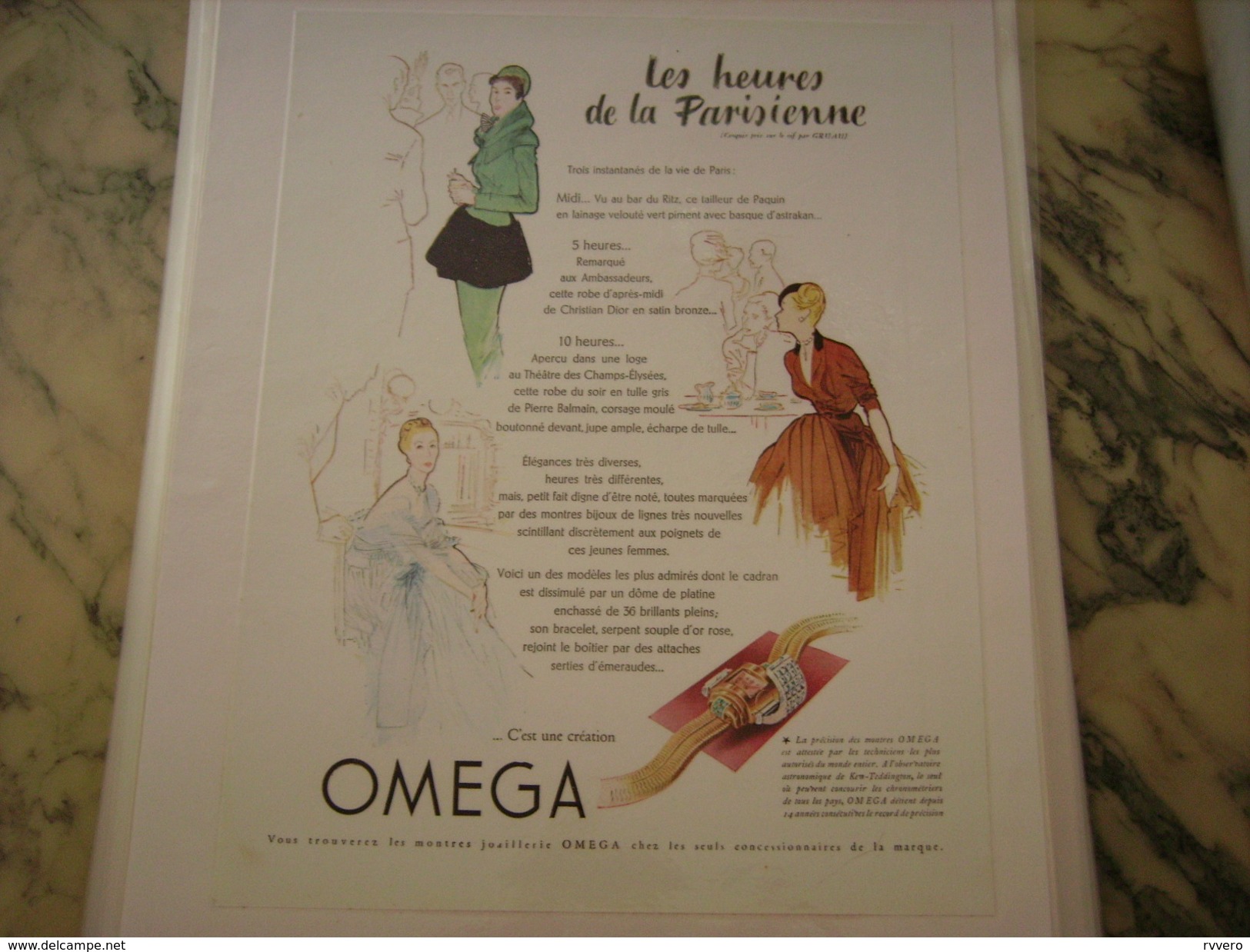 ANCIENNE PUBLICITE MONTRE OMEGA 1952 HEURE PARISIENNE - Autres & Non Classés