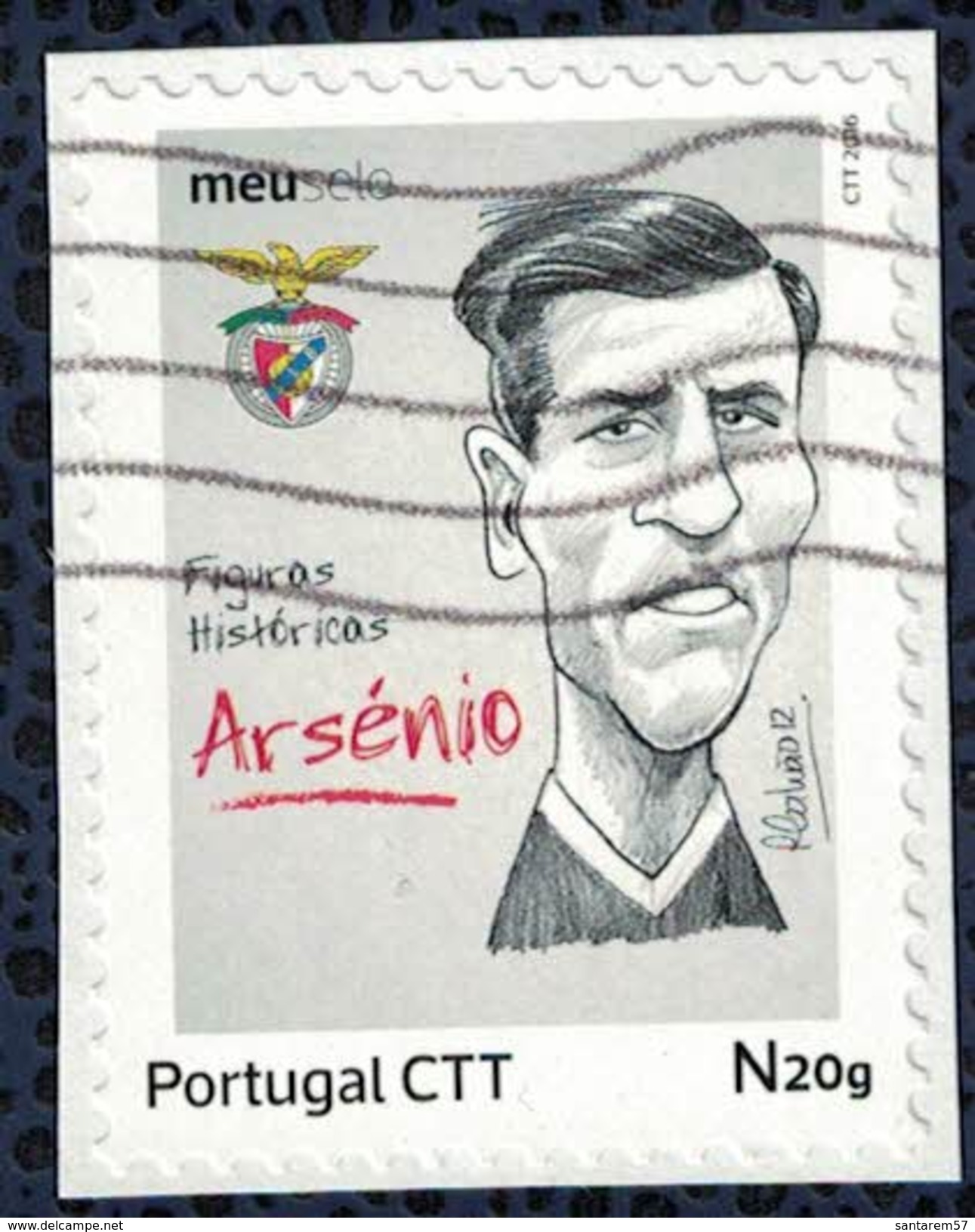 Portugal 2016 Oblitéré Sur Fragment Used Figures Historiques Football Portugais Arsénio Benfica - Oblitérés