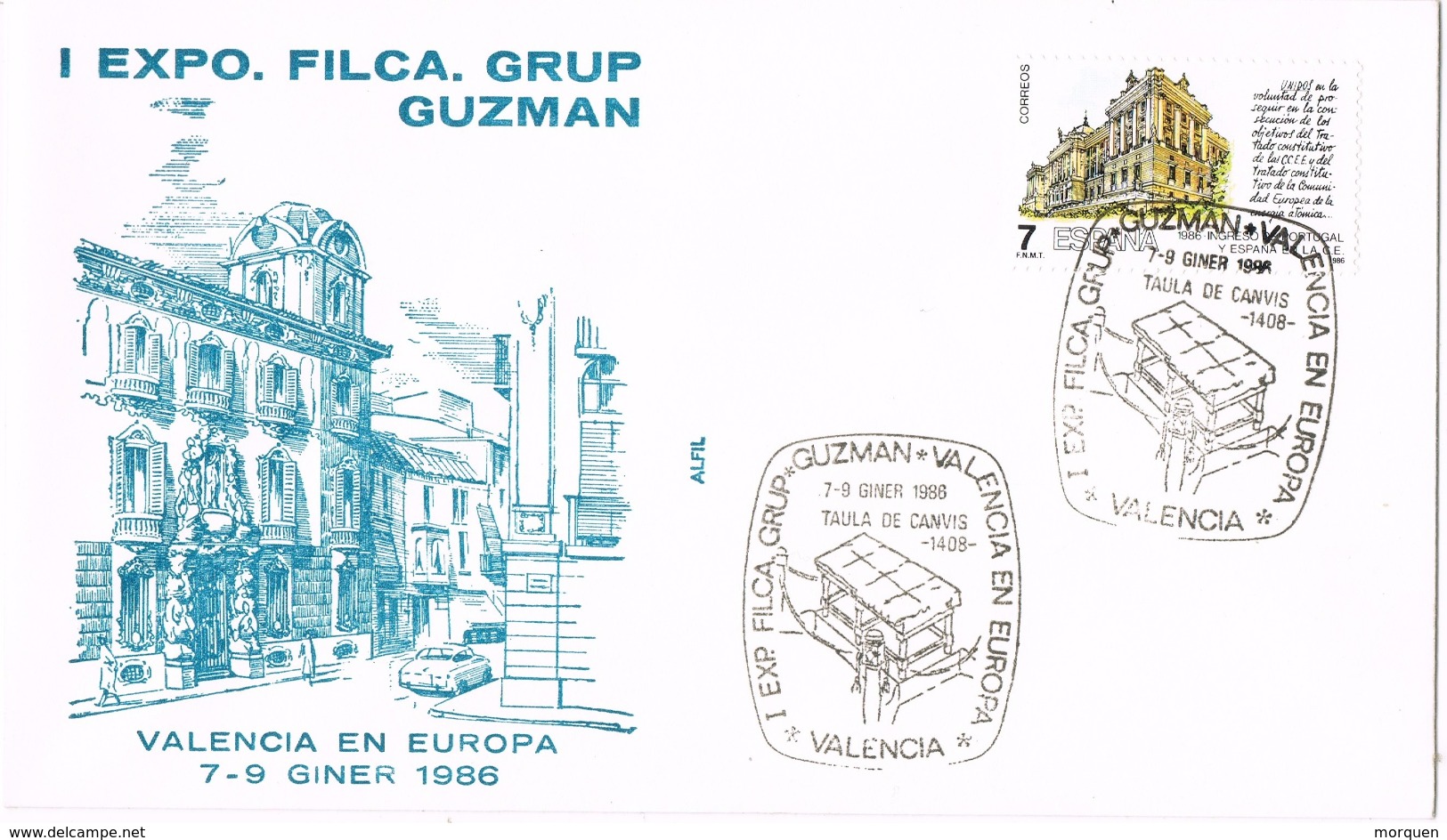 20833. Carta Exposicion VALENCIA 1986. Grup GUZMAN. Taula De Canvis - Cartas & Documentos