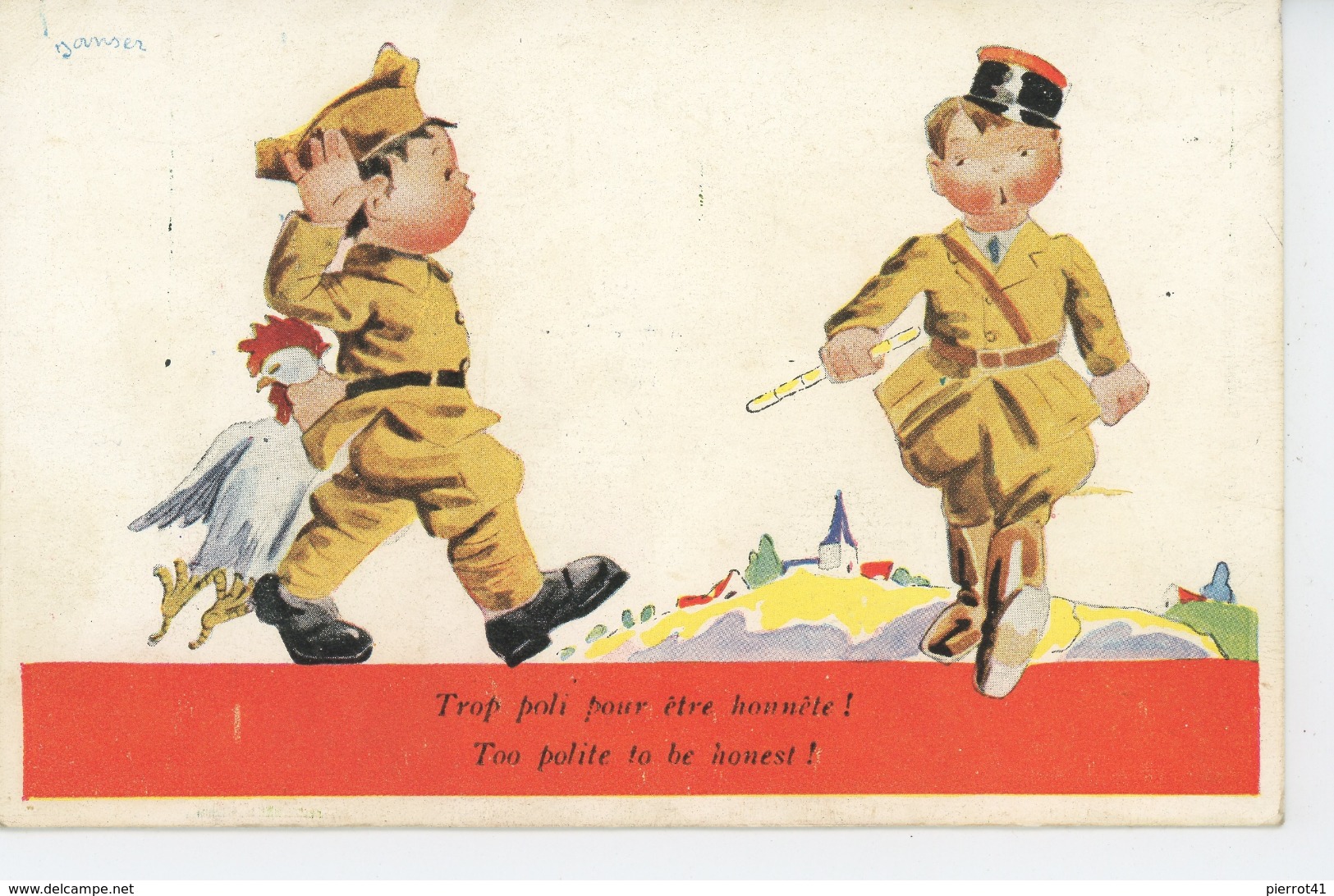 ENFANTS - Jolie Carte Fantaisie Enfants Militaires Avec Poulet "Too Polite To Be Honest ! " - Janser