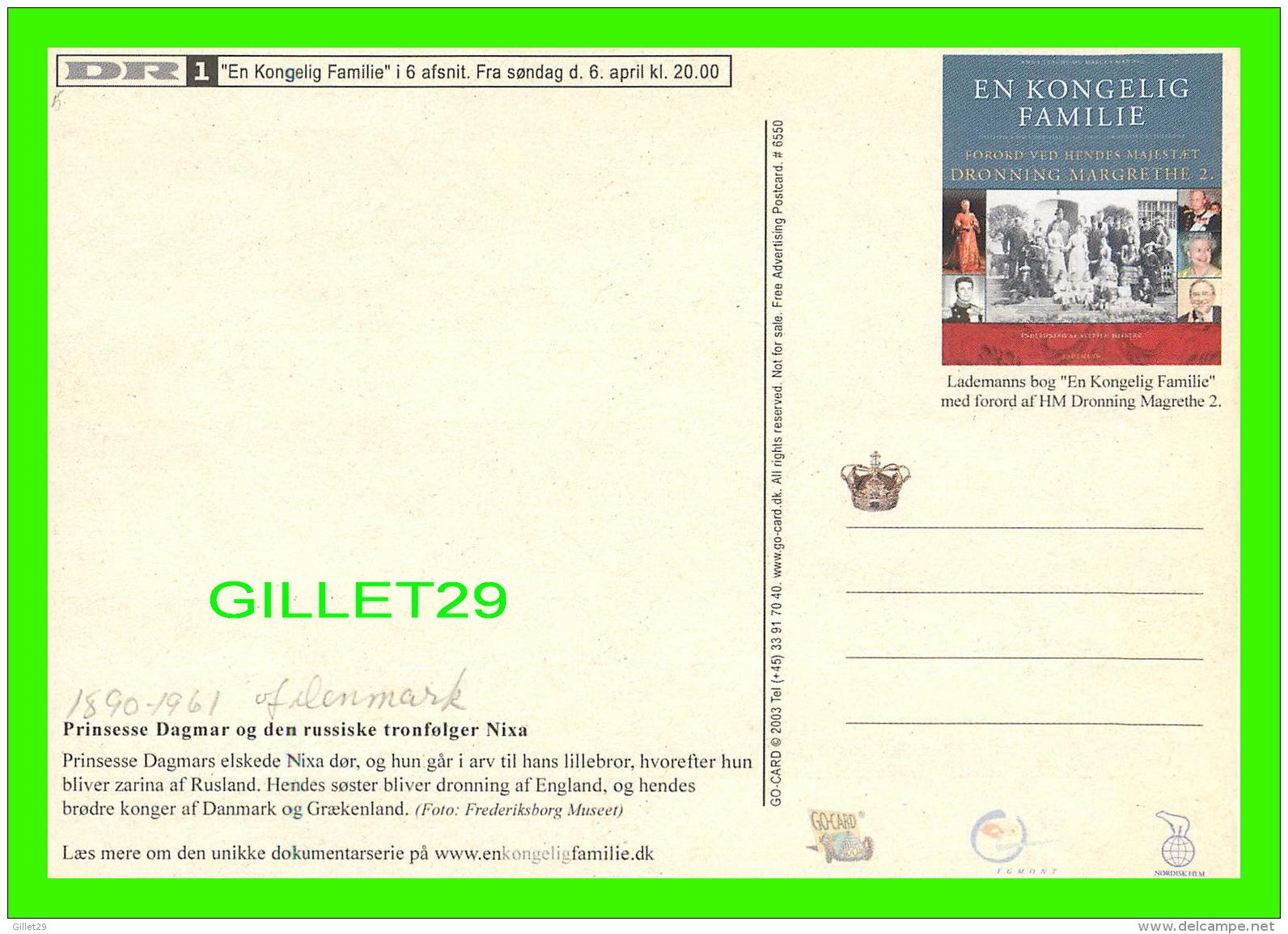 FAMILLES ROYALES - PRINCESSE DAGMAR DU DANEMARK (1890-1961) -  PHOT. GEORG E. HANSEN - GO-CARD, 2003 - - Familles Royales