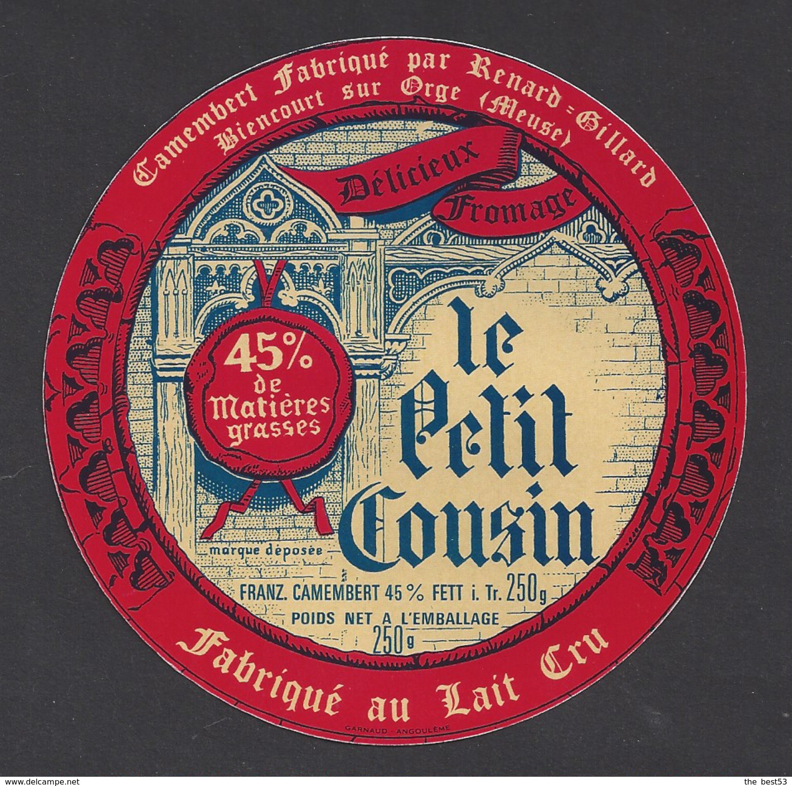 Etiquette De Fromage Camembert   -  Le Petit Cousin  -  Renard Gillard  à  Biencourt Sur Orge    (55 ) - Fromage