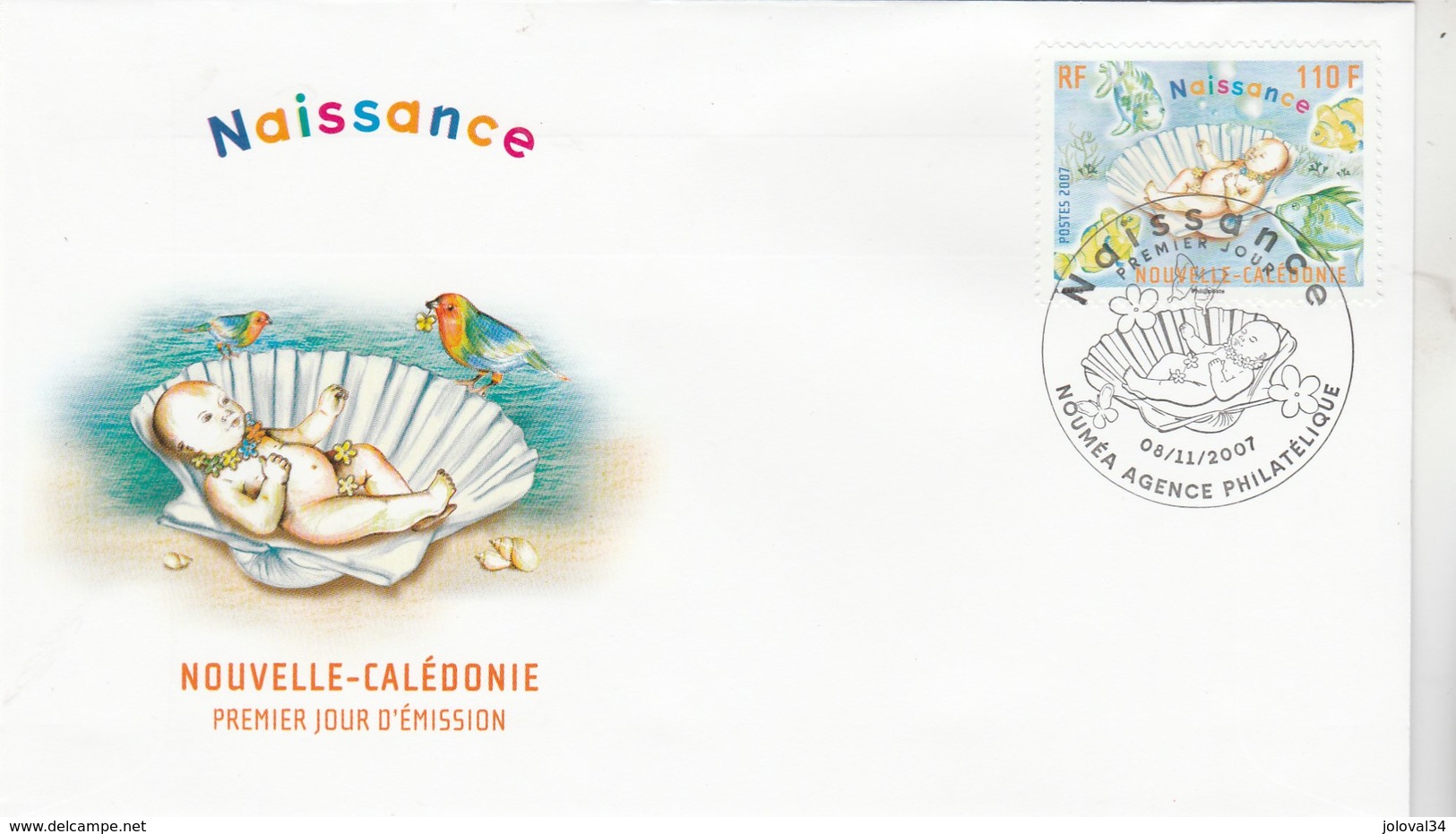 Nouvelle Calédonie FDC Yvert  1031 - Message Naissance - 8/11/2007 - Poissons - FDC