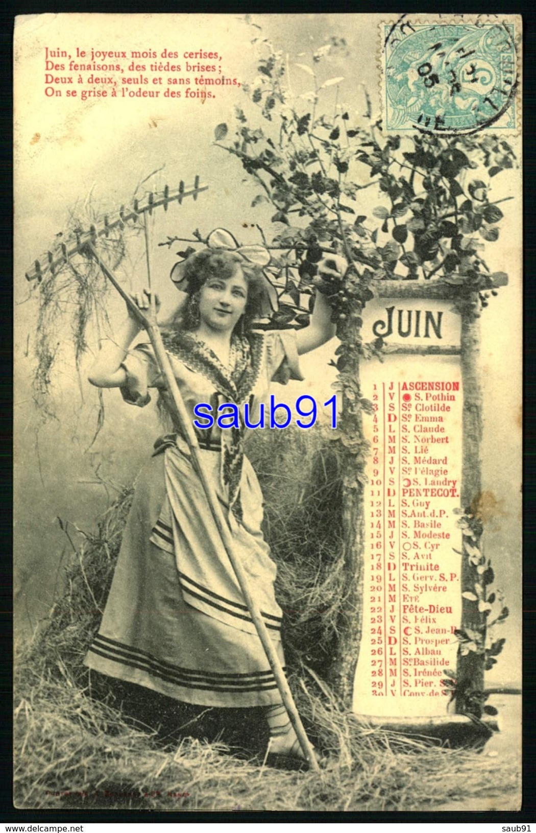 3 CPA Fantaisie - Calendrier Mois De Avril - Mai- Juin-Femme  Poème Conseils De Jardinage  -Bergeret - 34352 - Autres & Non Classés