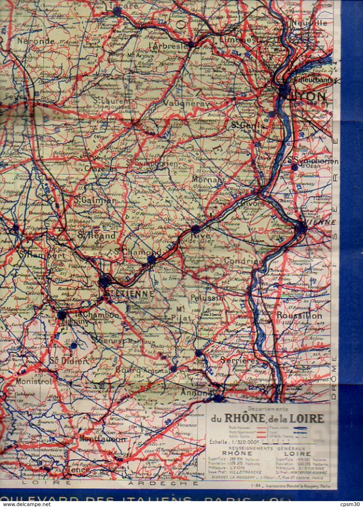 Carte Géographique - Département 42/69 Rhone Et Loire - Offert Par La B.N.C.I. - Impression Blondel La Rougery - Cartes Routières