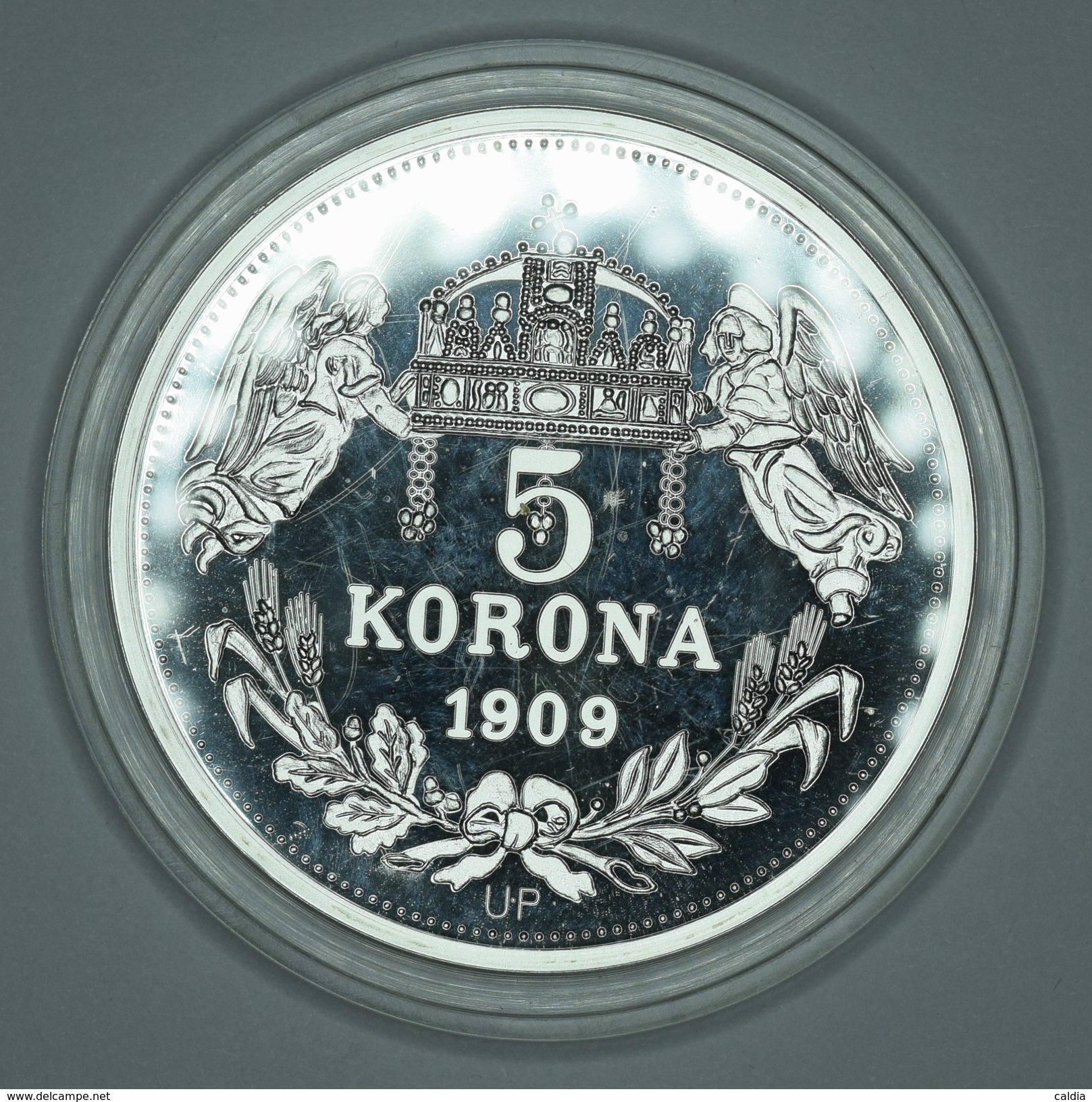 Hongrie Hungary Ungarn ROYAL CROWNS " BELA III " 5 Korona 1909 REPLICA Médaille SILVER - UNC / PP With Certificate - Hungría