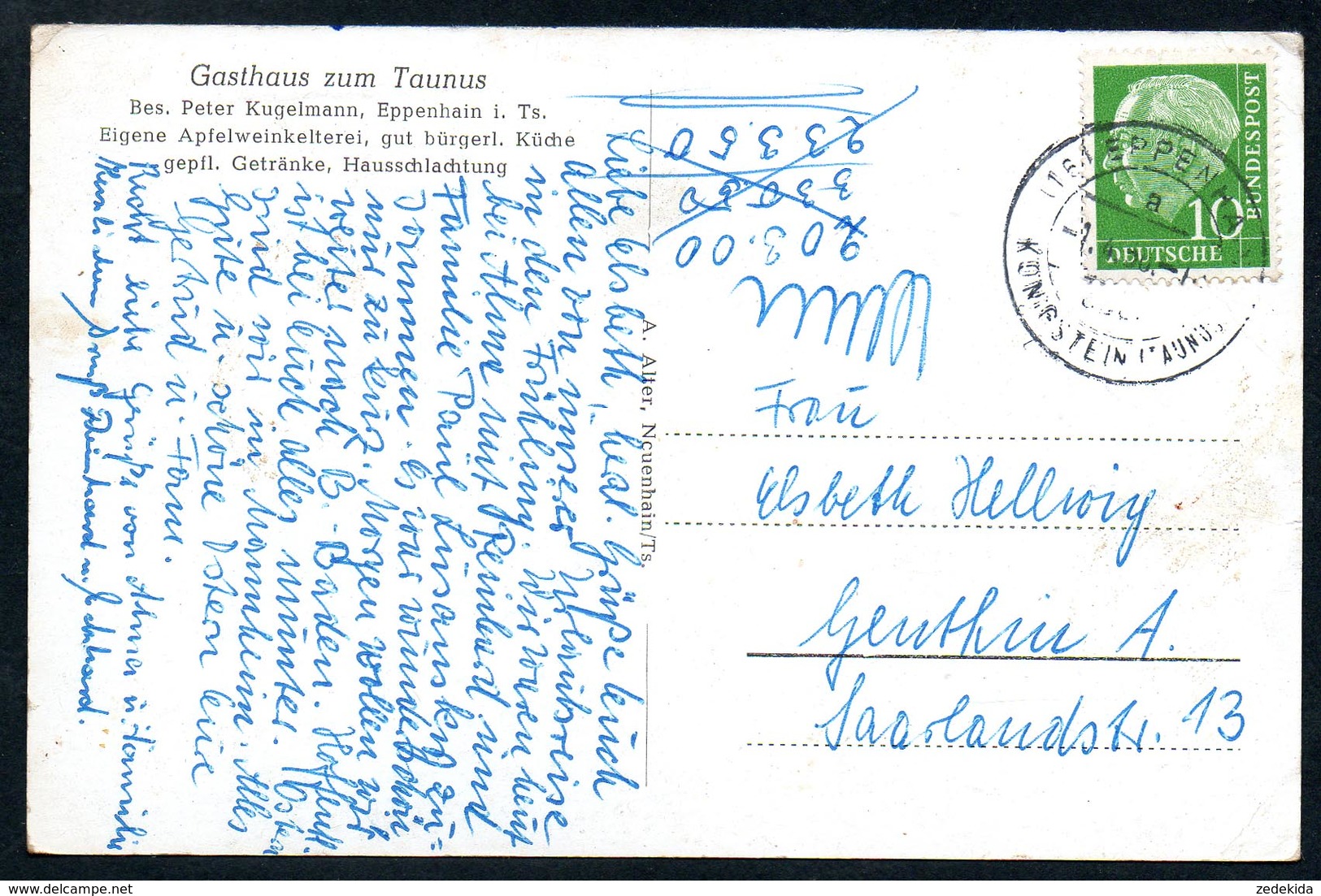 9170 - Alte Ansichtskarte - Eppenhain - Gaststätte Gasthaus Zum Taunus - Gel 1956 - Kelkheim