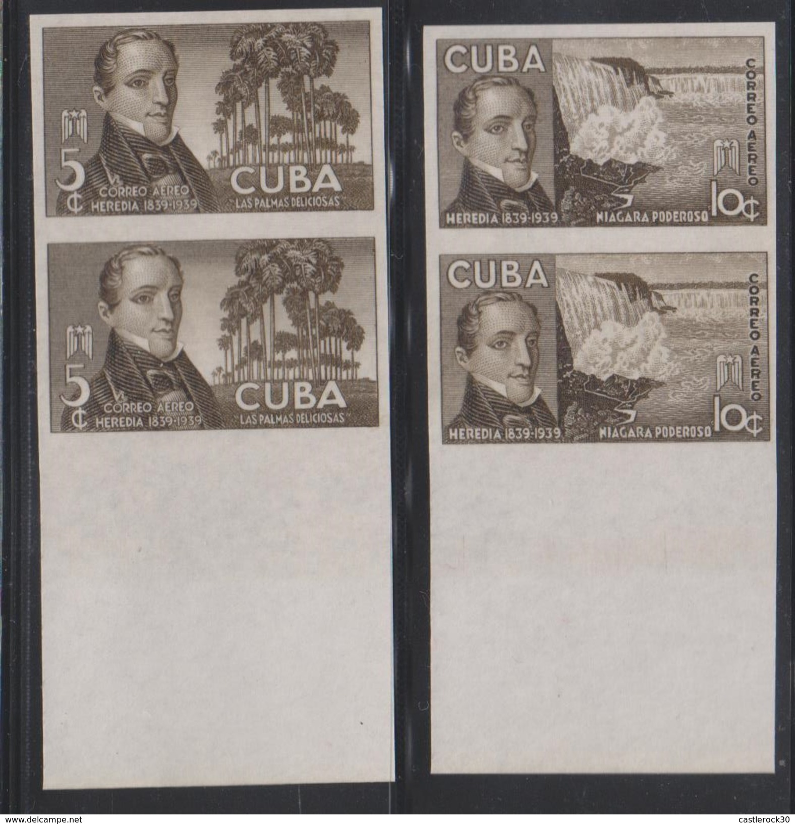 O) 1940 CUBA-CARIBE, PROOF,JOSE MARIA HEREDIA, POLITICAL -POET, TREE PALMERA, WATERFALL NIAGARA, 5 C. , 10 C. - Imperforates, Proofs & Errors