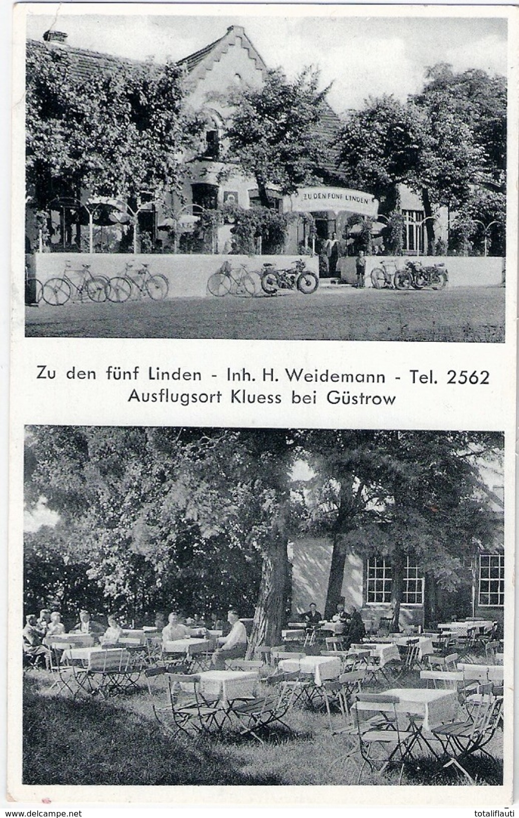 Ausflugsort KLUESS Bei Güstrow Zu Den Fünf Linden Motorrad Fahrrad 12.3.1940 FeldPost Formationsstempel - Guestrow