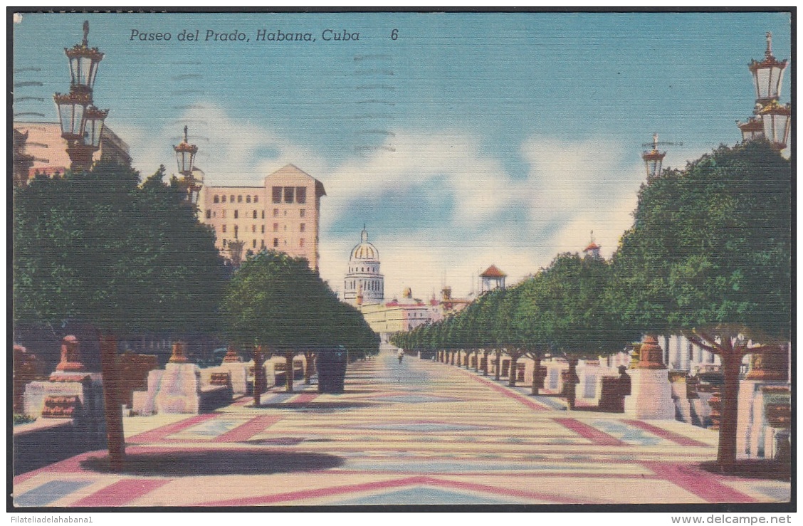 POS-241 CUBA POSTCARD 1951. PASEO DEL PRADO, HABANA. PROMENADE PRADO. - Cuba