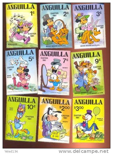 ANGUILLA   434-42  MINT NEVER HINGED SET OF STAMPS OF EASTER 1981; DISNEY CHARACTERS  #  S-001 - Disney