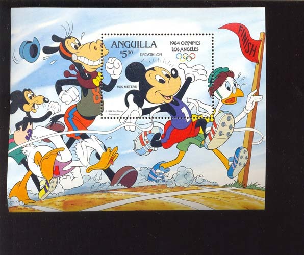 ANGUILLA  559-67 A  MINT NEVER HINGED SOUVENIR SHEET OF OLYMPICS , LOS ANGELES 1984 DISNEY  #  007   RINGS - Disney