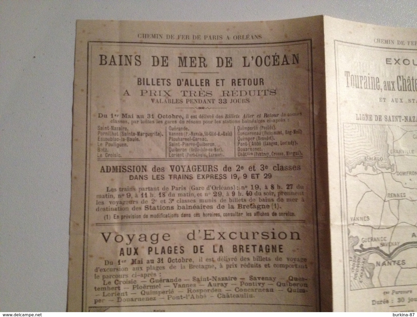 Chemin De Fer, Paris à Orlean, 1896, Publicité Vers Les Stations Thermales Et Excursions En Touraine - Europe