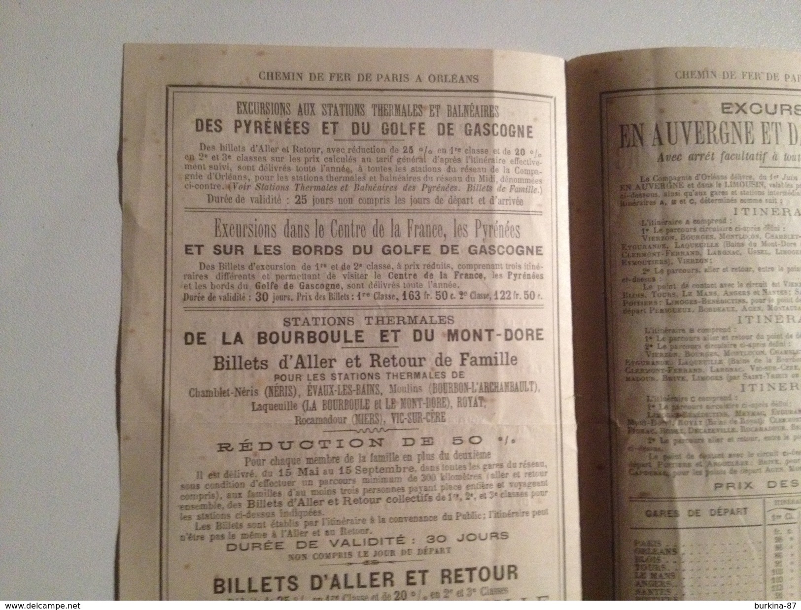 Chemin De Fer, Paris à Orlean, 1896, Publicité Vers Les Stations Thermales Et Excursions En Touraine - Europa