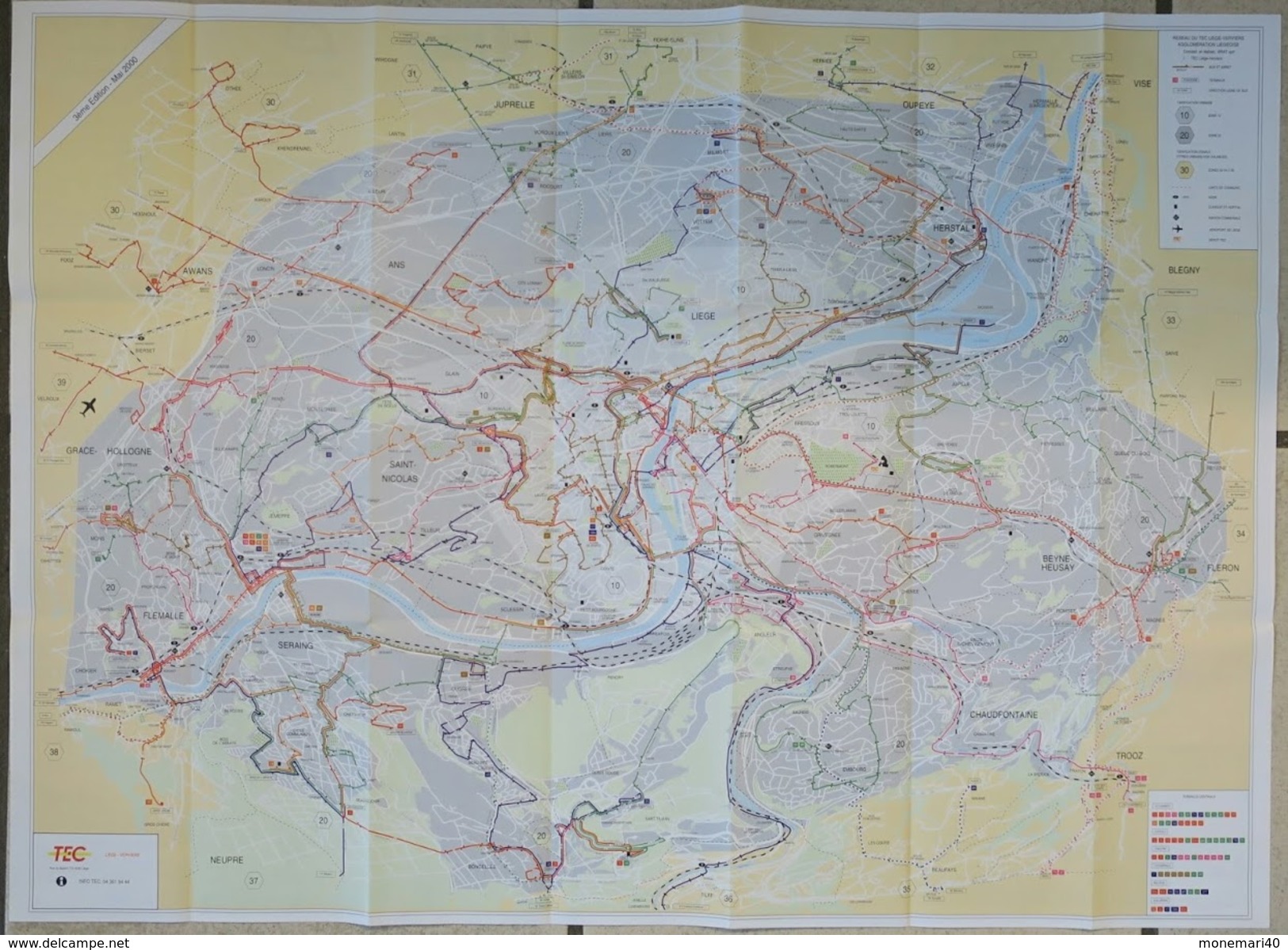 LIÈGE -TEC - PLAN DU RESEAU DE L'AGGLOMERATION LIÈGEOISE - 2000. - Europe