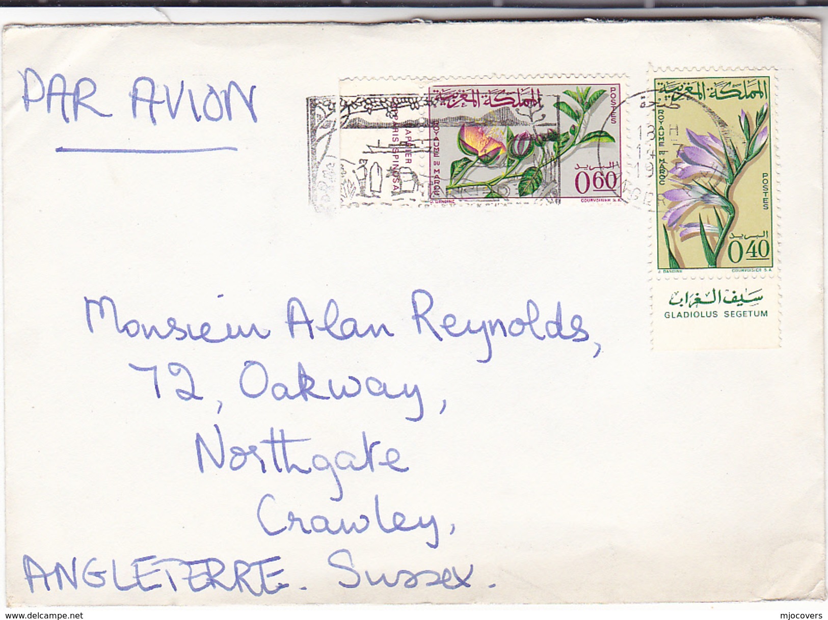 1965 Air Mail MOROCCO COVER Stamps  GLADIOLUS , CAPER  FLOWERS Flower - Morocco (1956-...)