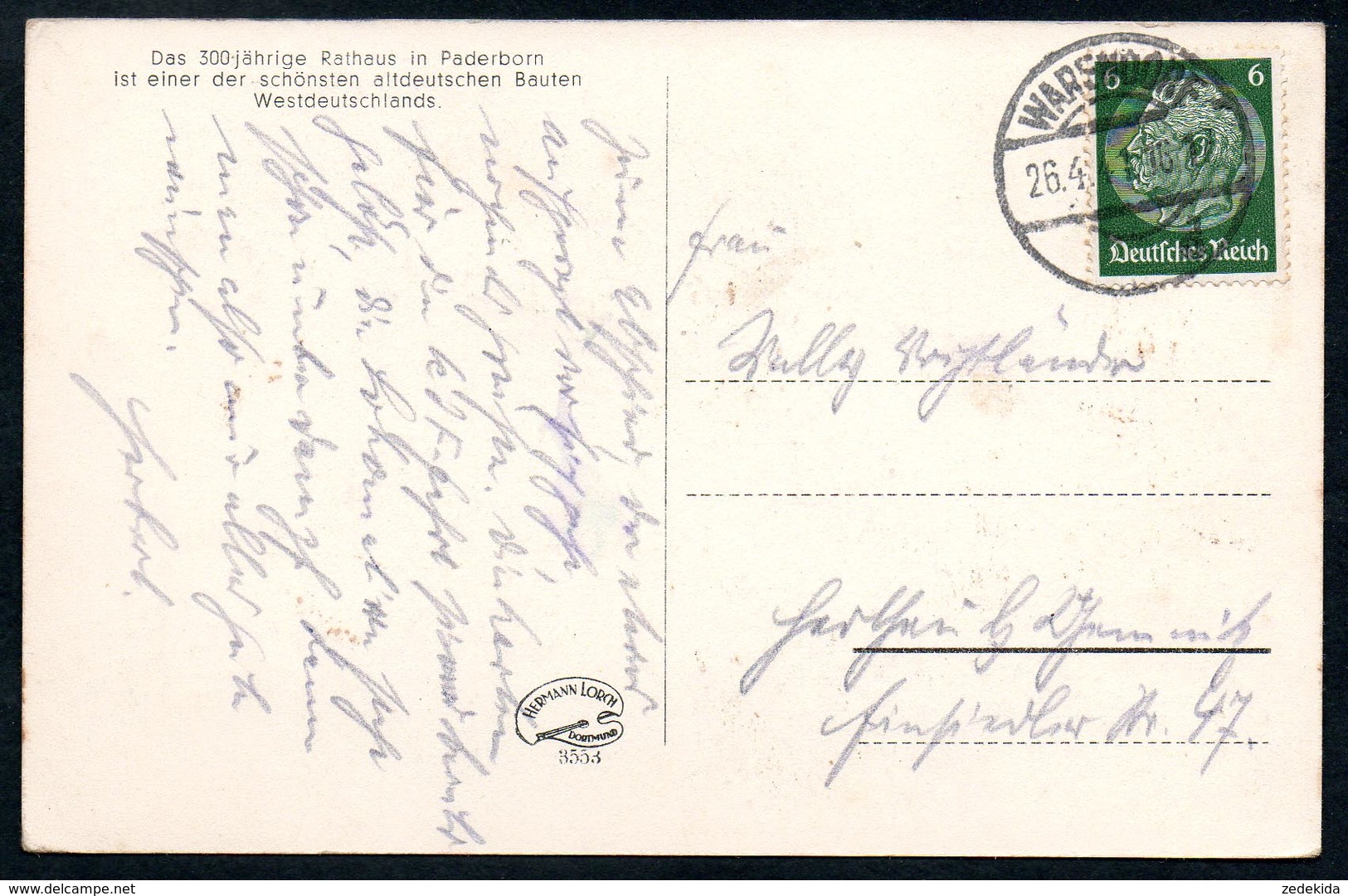 8877 - Alte Ansichtskarte - Paderborn Rathaus - Gel 1941 - Lorch - Paderborn