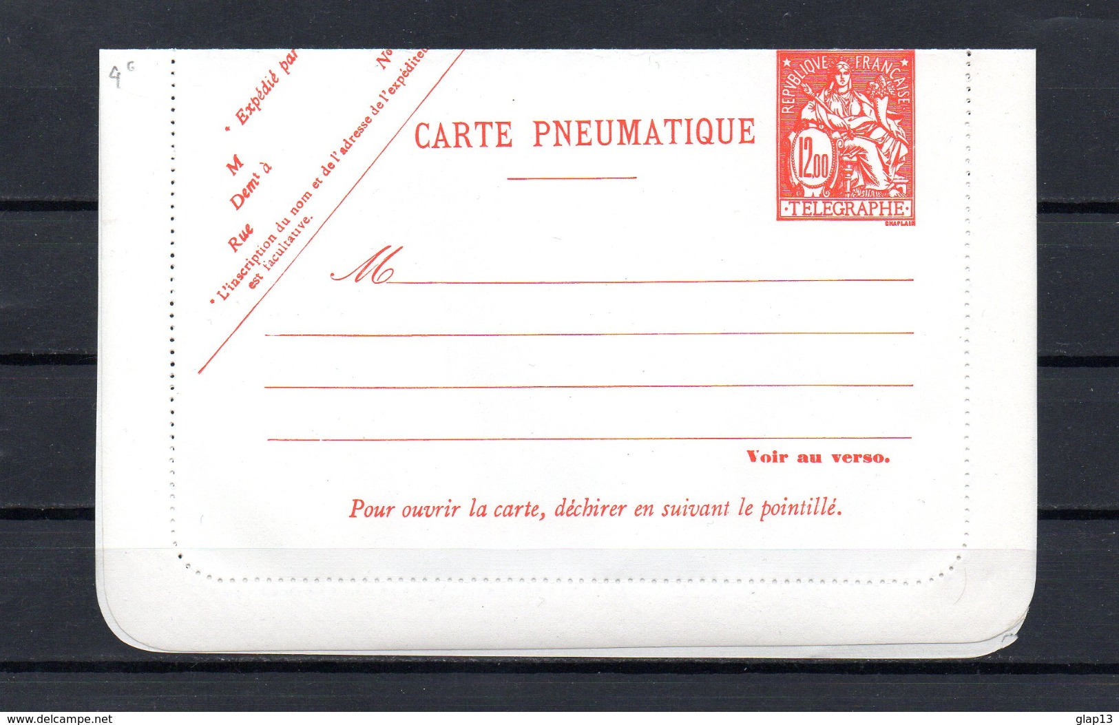 CARTE PNEUMATIQUE NEUVE N°2624  - CLPP 12f - Pneumatische Post