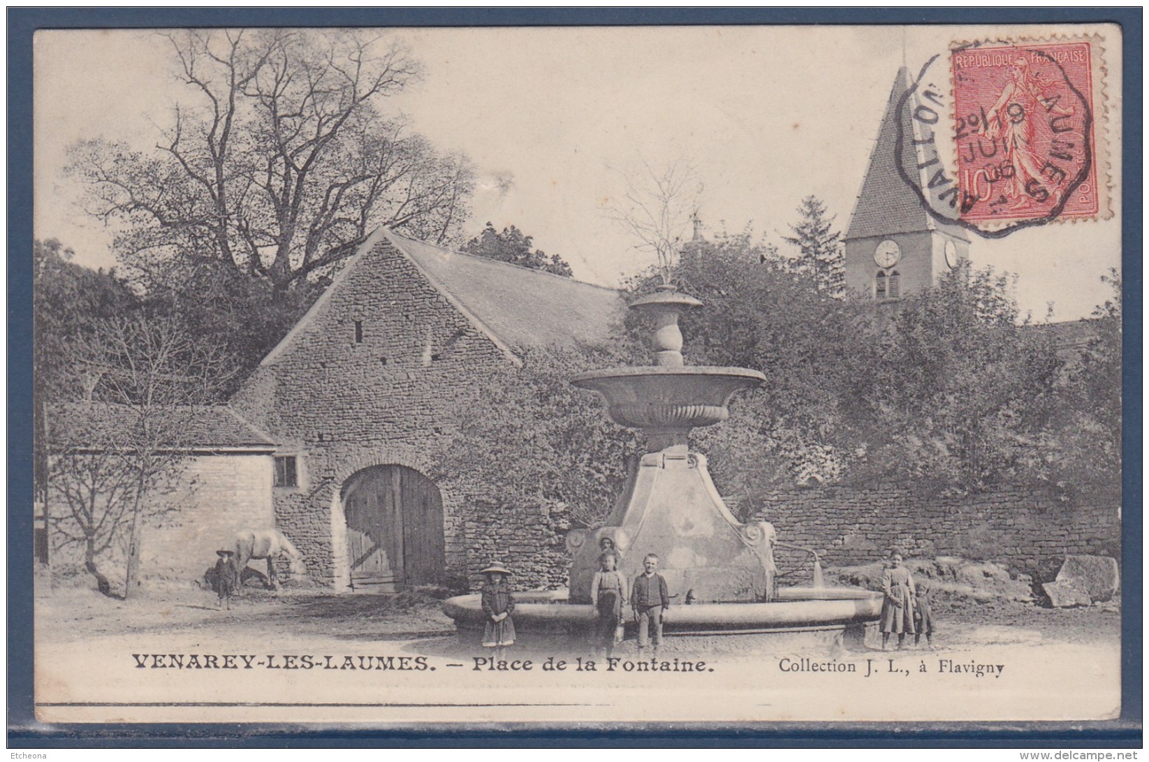 = Venarey Les Laumes (Côte D'Or) Place De La Fontaine Timbre 129 Le 19.6.1906 - Venarey Les Laumes