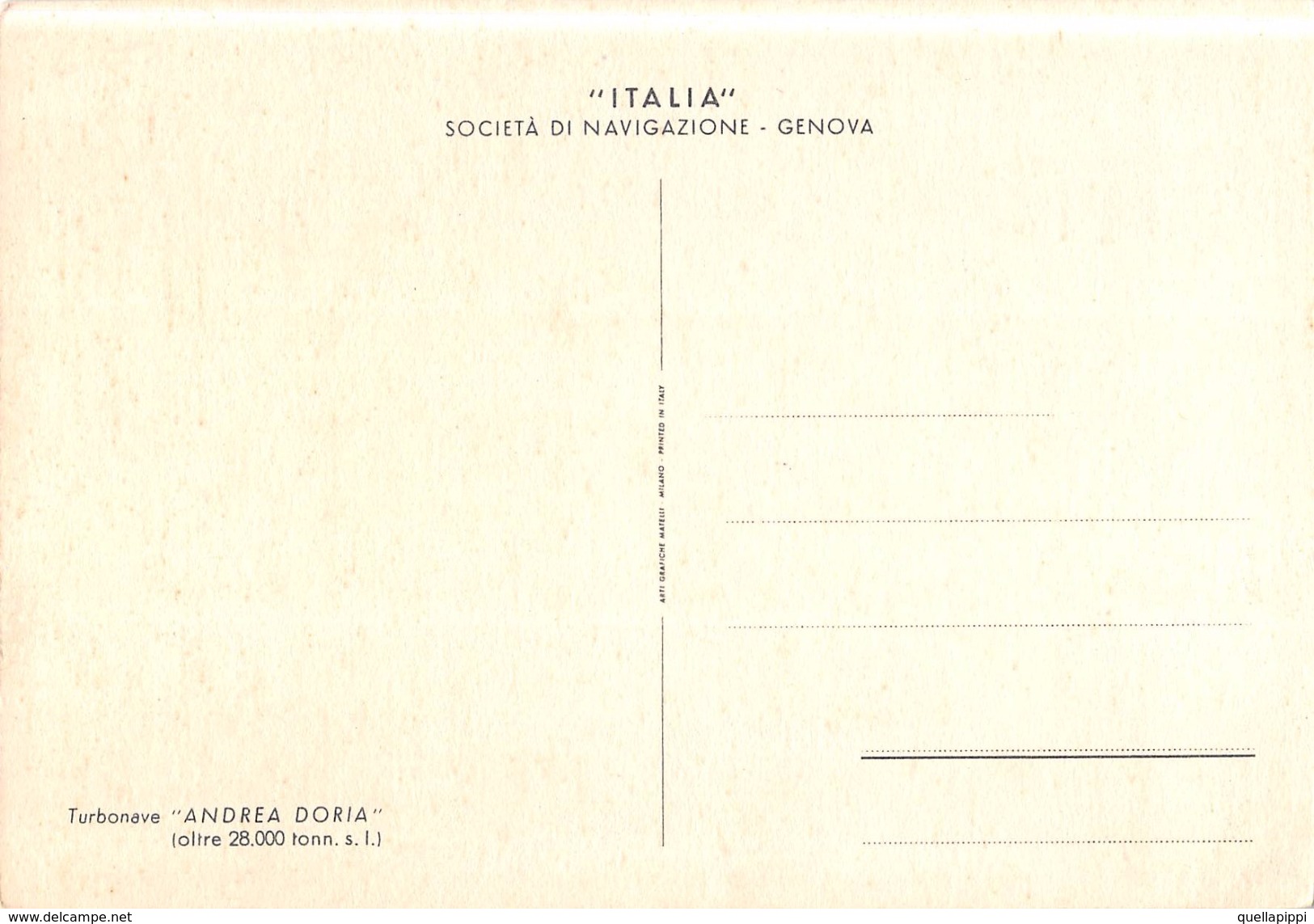 05168 "TURBONAVE ANDREA DORIA - ITALIA SOCIETA' DI NAVIGAZIONE - GENOVA" CART. POST. ILLUSTR. ORIG. NON SPEDITA - Passagiersschepen