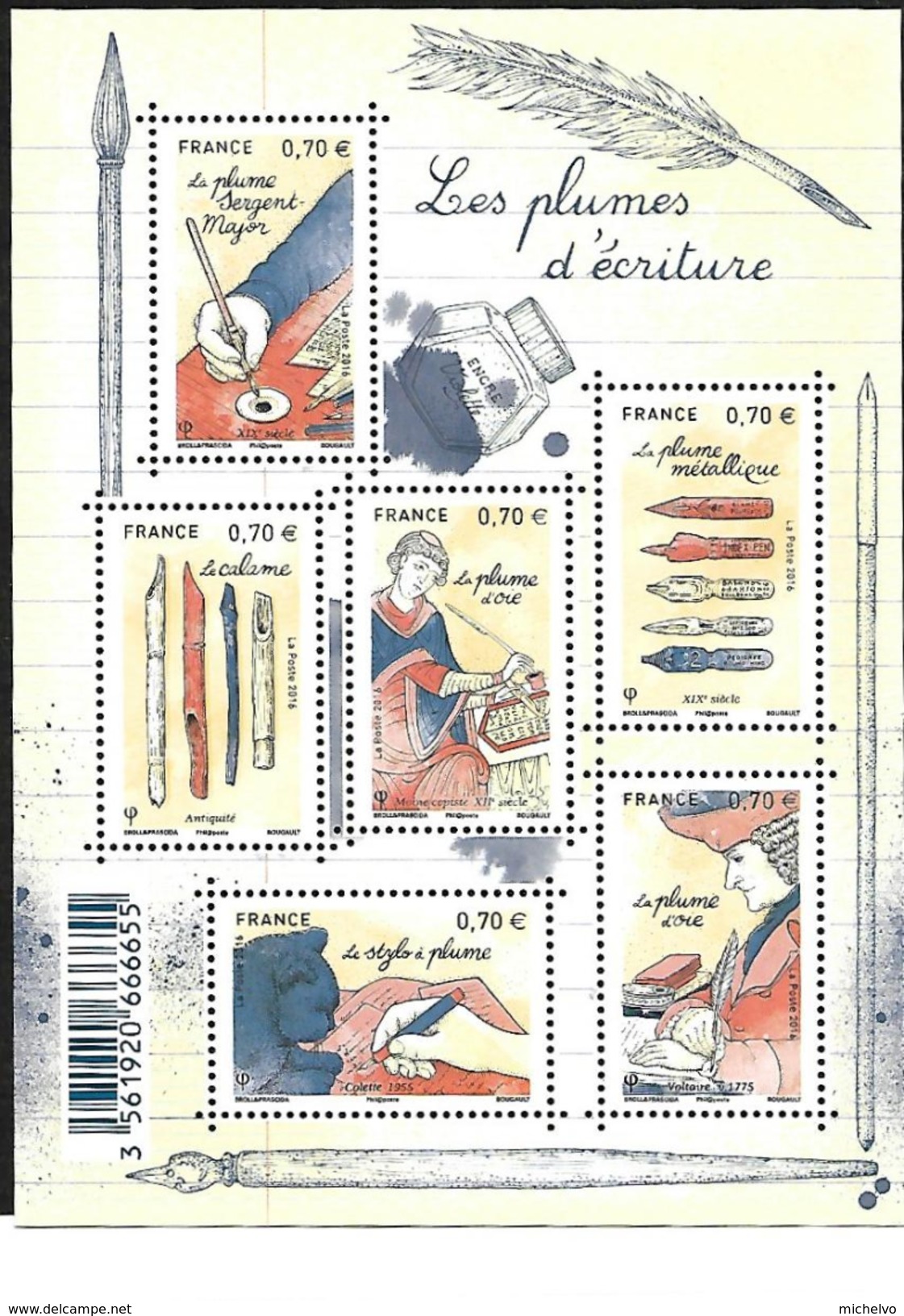 France 2016 - Yv N° F5098 ** - Les Plumes D'écriture (timbres 5098 à 5103) - Nuovi