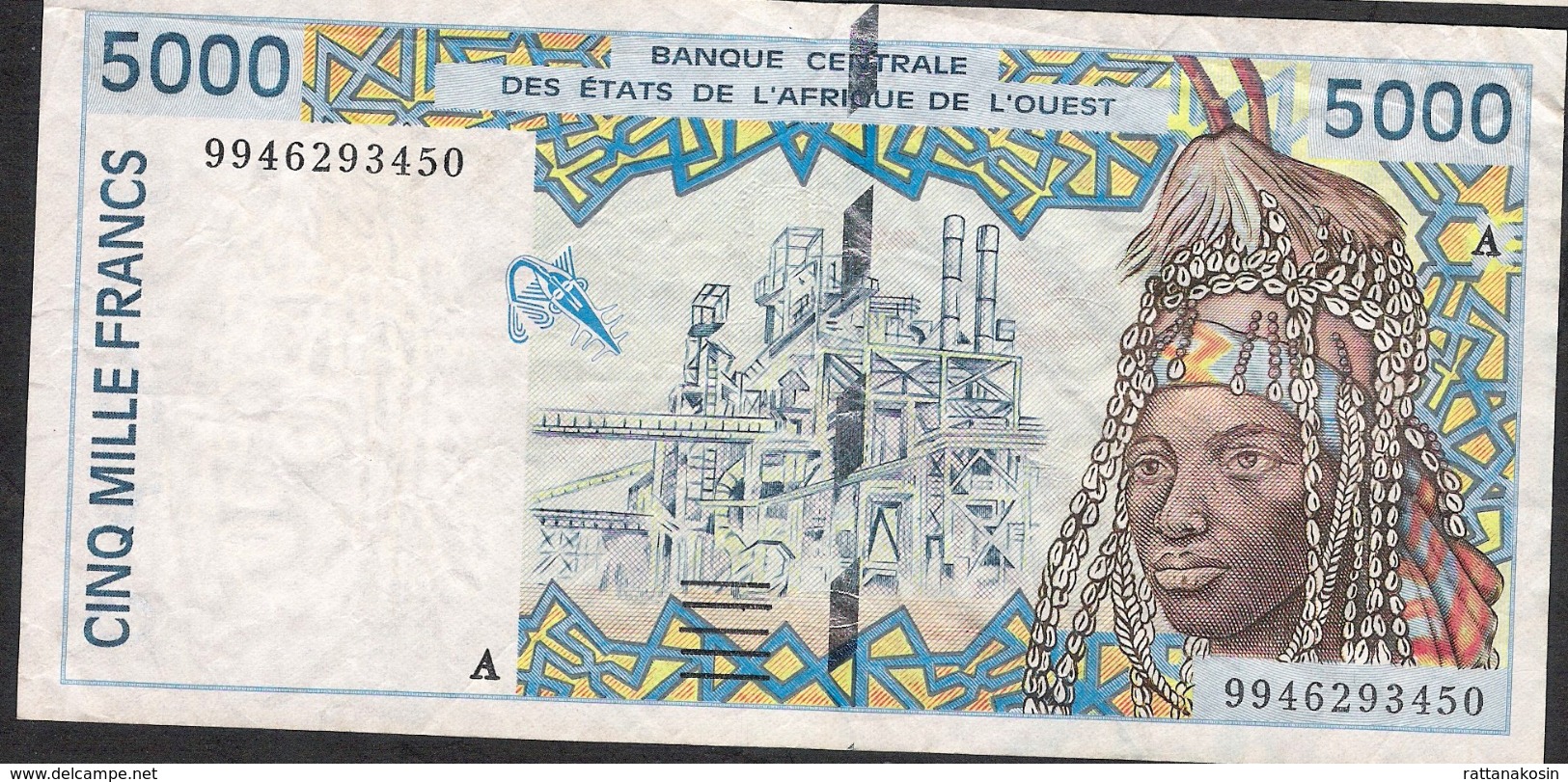 W.A.S. Letter A = Ivory Cost P113Ai 5000 Francs (19)99  VF No P.h. ! - West African States