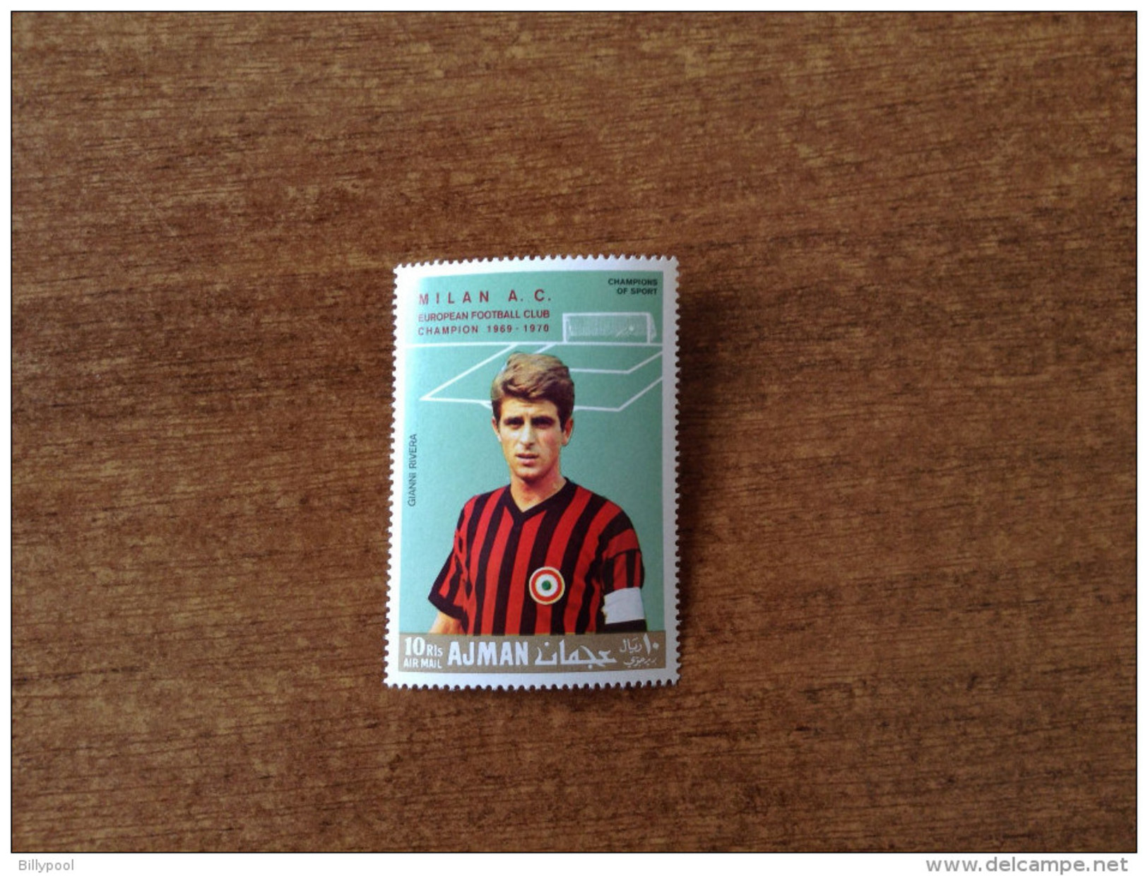 AJMAN  1969  Soccer Football  FC Milan  1v. With Red Overprint  Perf. Rare! - Equipos Famosos