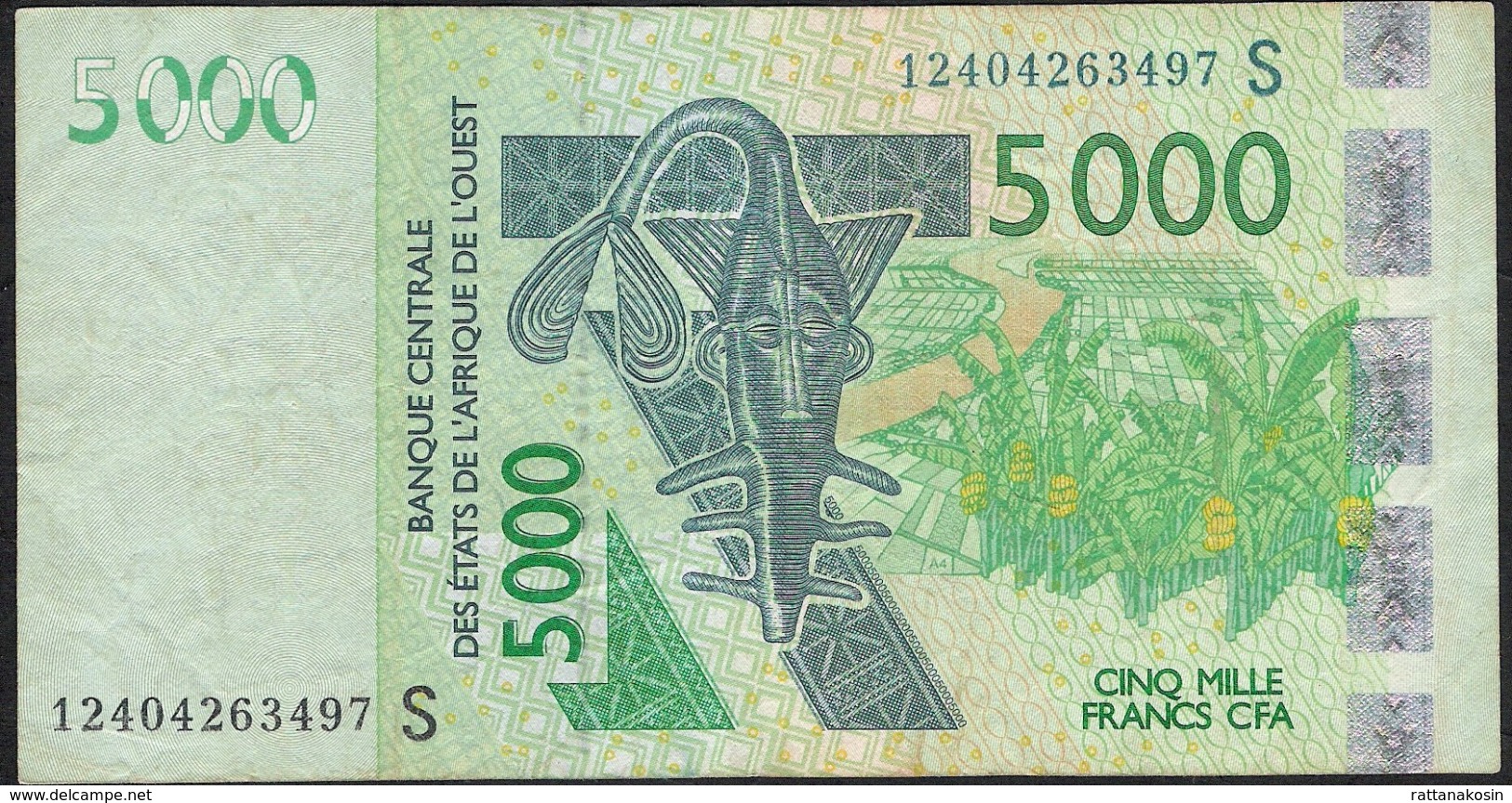 W.A.S. Letter S = Guinea Bissau P917Sj 5000 Francs (20)12 Rare Date VF ! - États D'Afrique De L'Ouest