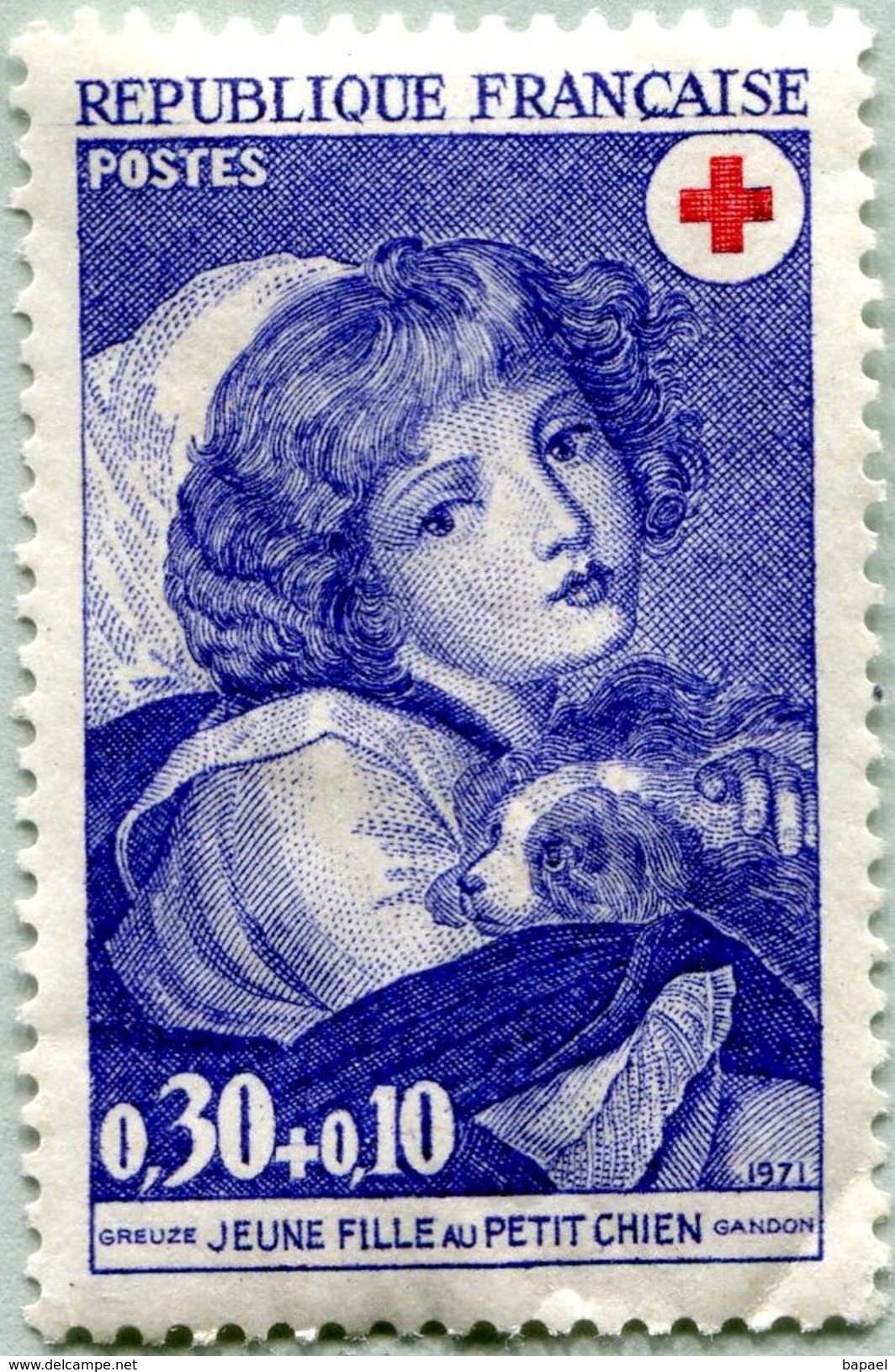 N° Yvert & Tellier 1700 - Timbre France (1971) - Croix-Rouge - (Neuf Sans Gomme) - Jeune Fille Au Petit Chien (Greuze) - Neufs