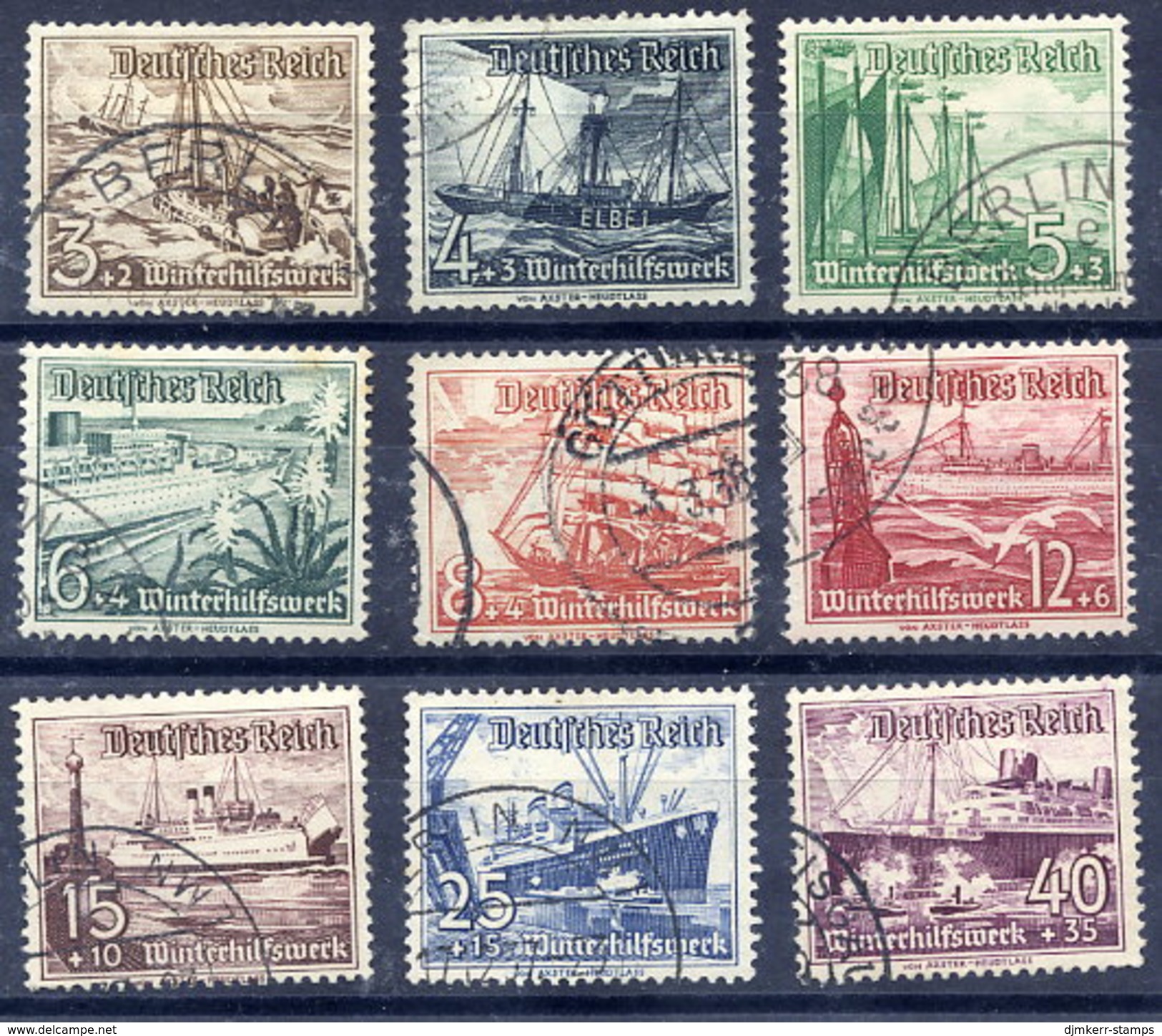 DEUTSCHES REICH 1937 Winterhilsfswerk: Ships Set Of 9 Used.  Michel 651-59 - Used Stamps