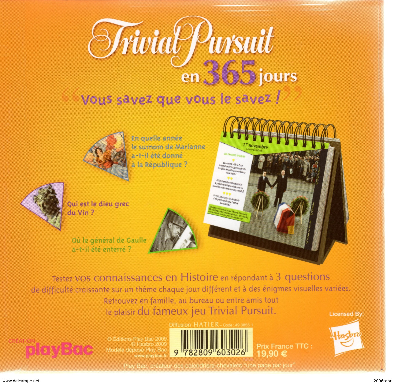 TRIVIAL PURSUIT CALENDRIER PERPETUEL COFFRET: HISTOIRE PLUS DE 1000 QUESTIONS. Très Bon état. VOIR. - Autres & Non Classés