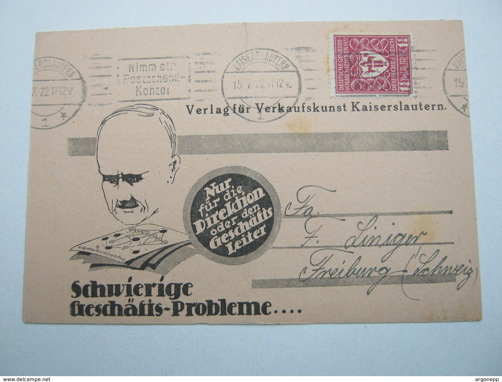 1922 , Kaiserslautern   , Klarer Stempel Auf Firmenkarte - Lettres & Documents