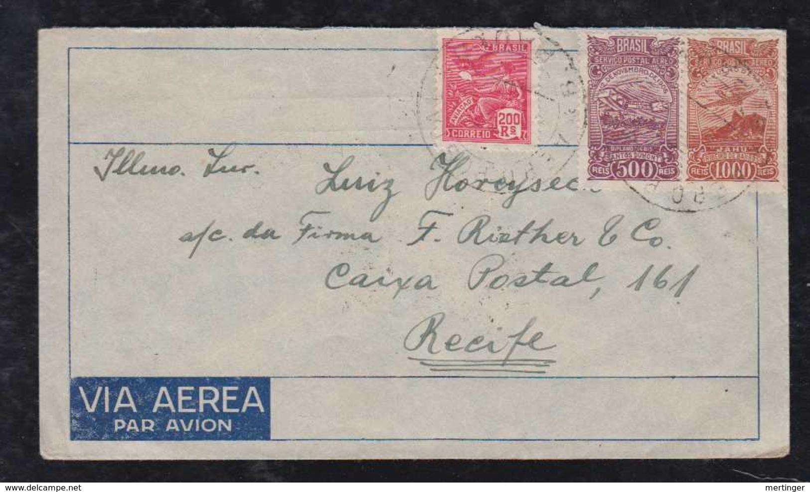 Brazil Brasil 1932 Airmail Cover AEROPOSTALE SAO PAULO To RECIFE - Luftpost