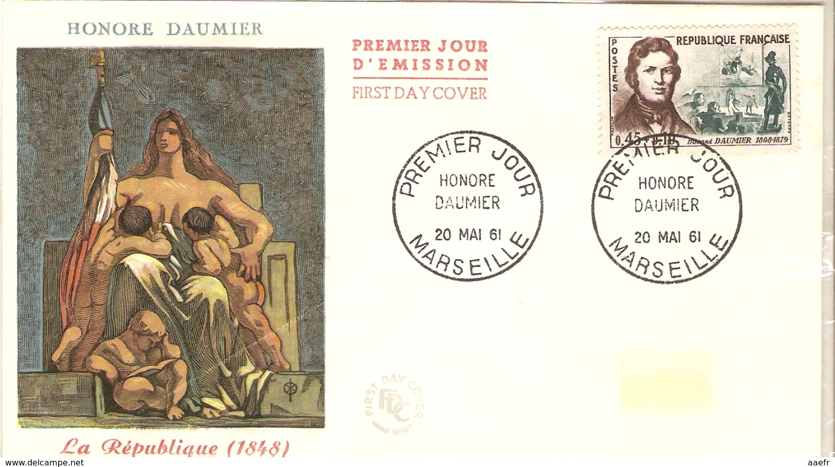 France 1961 - FDC - Honoré Daumier - 20/05/1961 - YT1300 - Cachet Marseille - 1960-1969