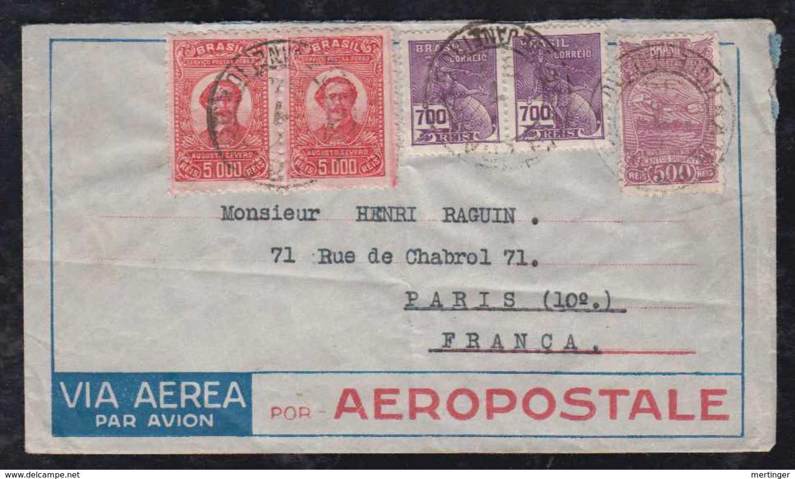 Brazil Brasil 1934 Airmail Cover AEROPOSTALE RIO To PARIS France - Luftpost