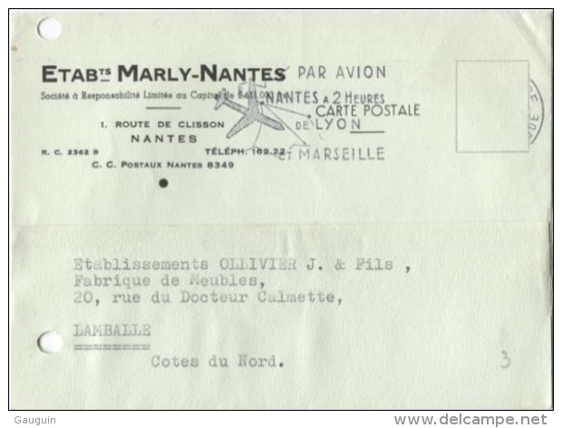 Carte Commerciale - NANTES - Ets MARLY - RTE DE CLISSON - Edition Pub - Nantes