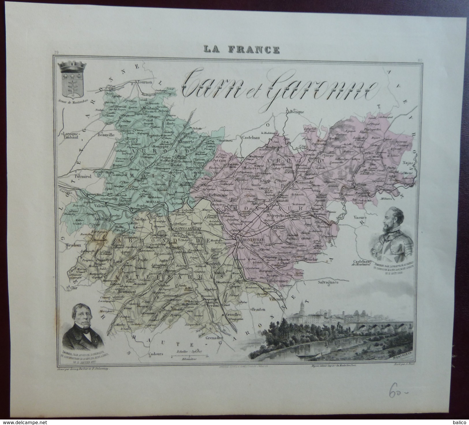 Gravure 19 ème.  Atlas Migeon  1872 CARTE DU DÉPARTEMENT  "Tarn Et Garonne 82---( Prix Très Bas, Cause Retraite ) - Geographical Maps