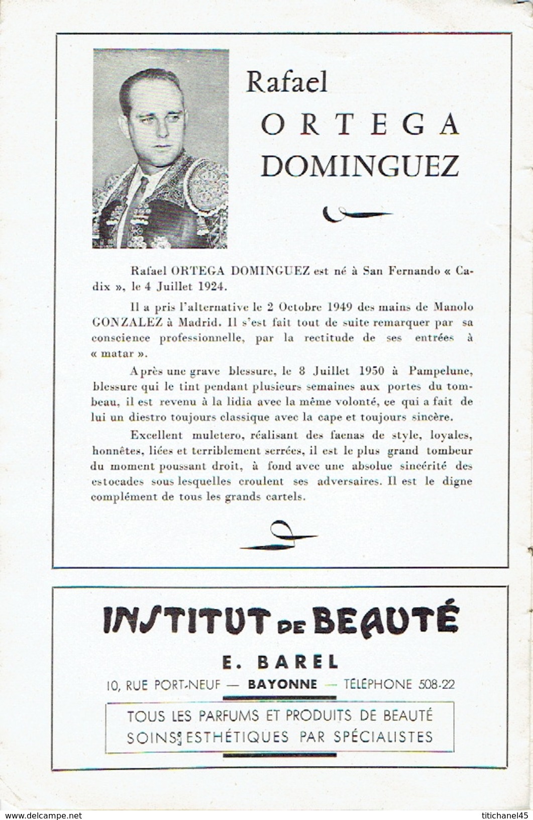 Programme Officiel 14 Et 15 Août 1955 TOROS Arènes De BAYONNE-BIARRITZ : PERALTA - ORTEGA - JUMILLANO - CHICUELO II - Programs