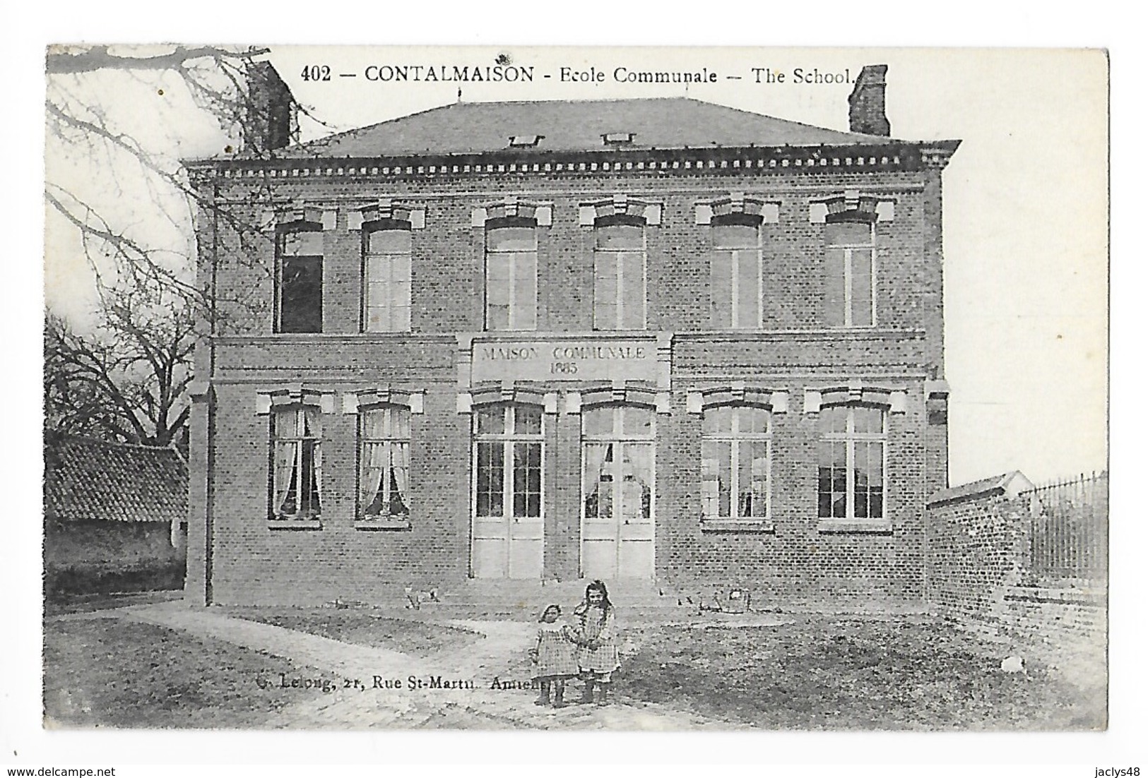 CONTALMAISON   (cpa 80)  Ecole Communale - 2 écolières -    - L 1 - Autres & Non Classés