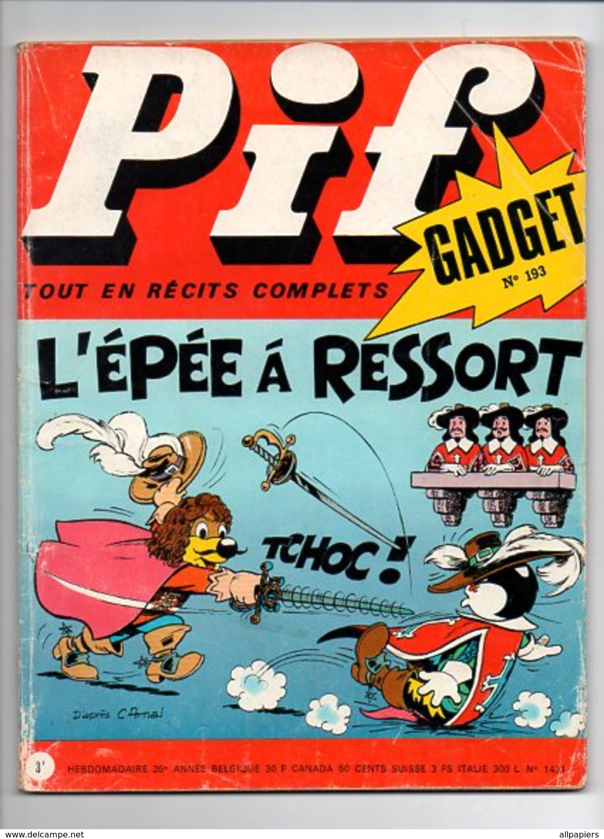 Pif Gadget N°193 L'épée à Ressort - Dr Justice - Fanfan La Tulipe - Gai-Luron - Journal Des Jeux 1972 - Pif Gadget