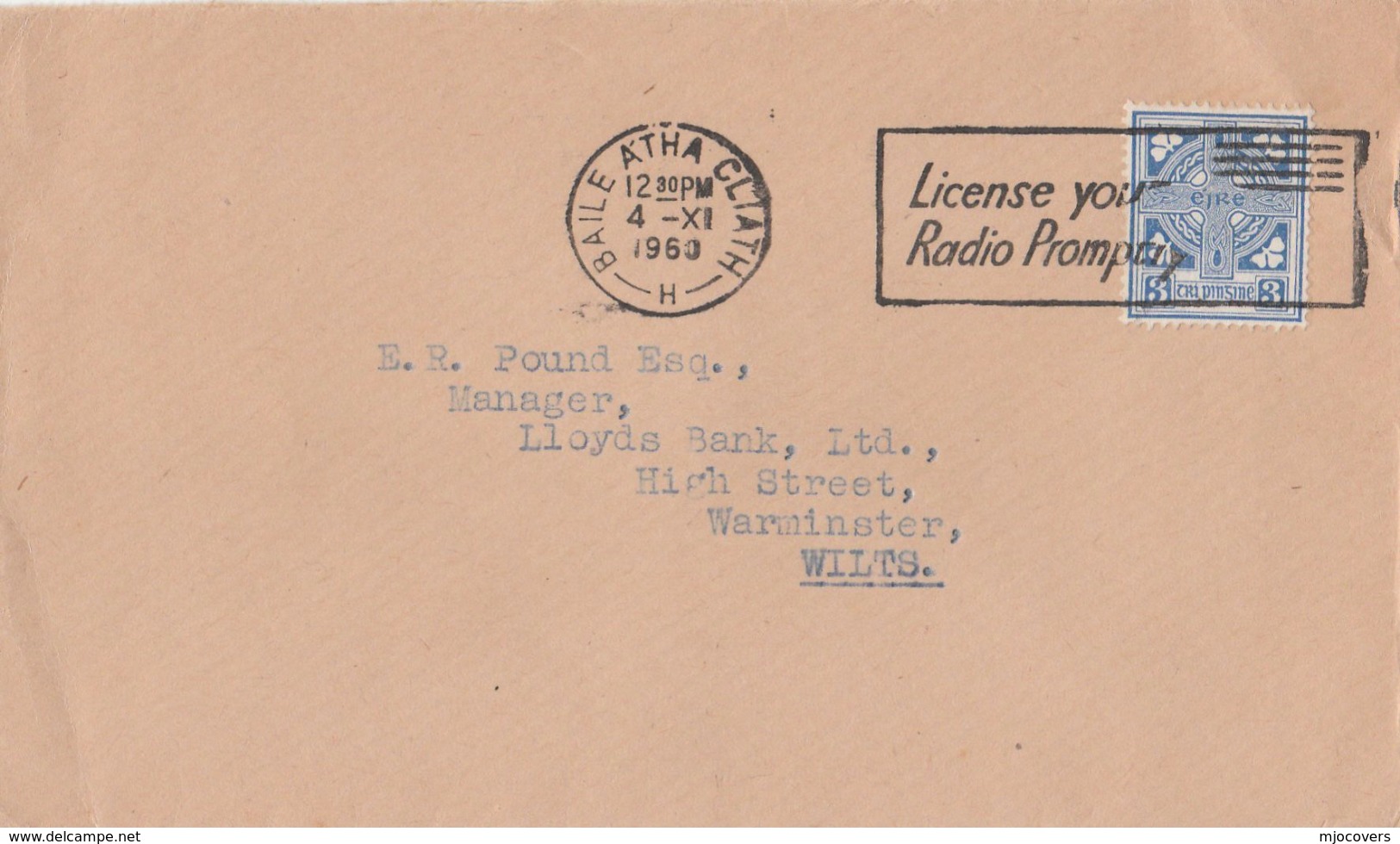 1960 IRELAND COVER SLOGAN Pmk LICENSE YOUR RADIO PROMPTLY Broadcasting Stamps - Covers & Documents