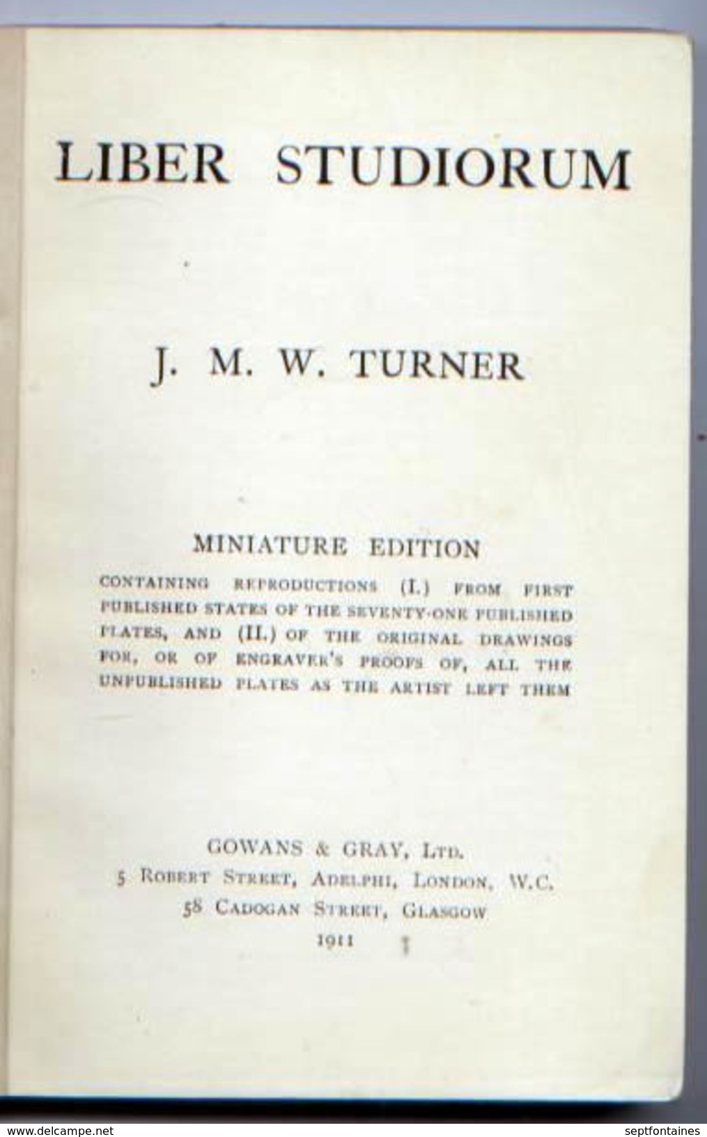 LIVRE TURNER' S LIBER STUDIORUM MINIATURE EDITION WITH ALL THE UNPUBLISHED PLATES 1911 - Beaux-Arts