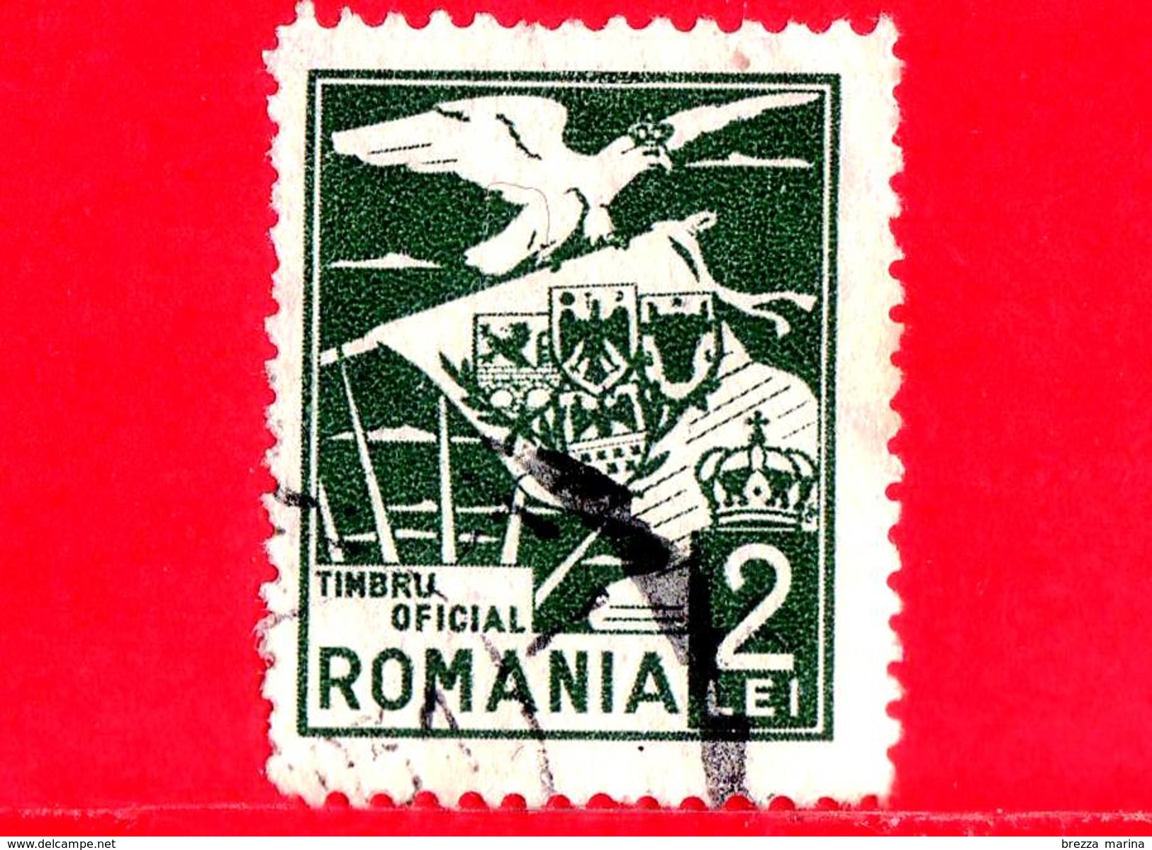 ROMANIA - Usato -1929 - Servizio - Aquila - Stemma - Coats Of Arms - 2 - Officials