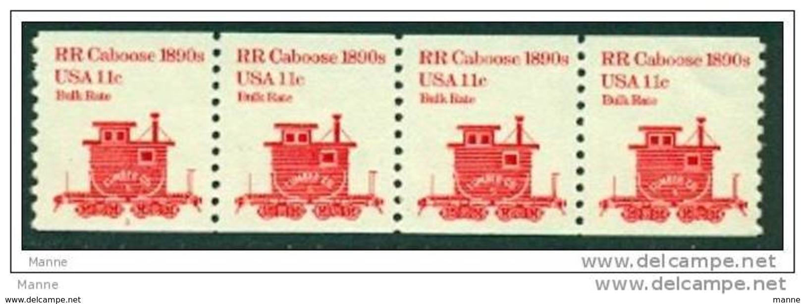 -USA- 1981- "RR Caboose" Strip Of 4 -- ** - Coils & Coil Singles