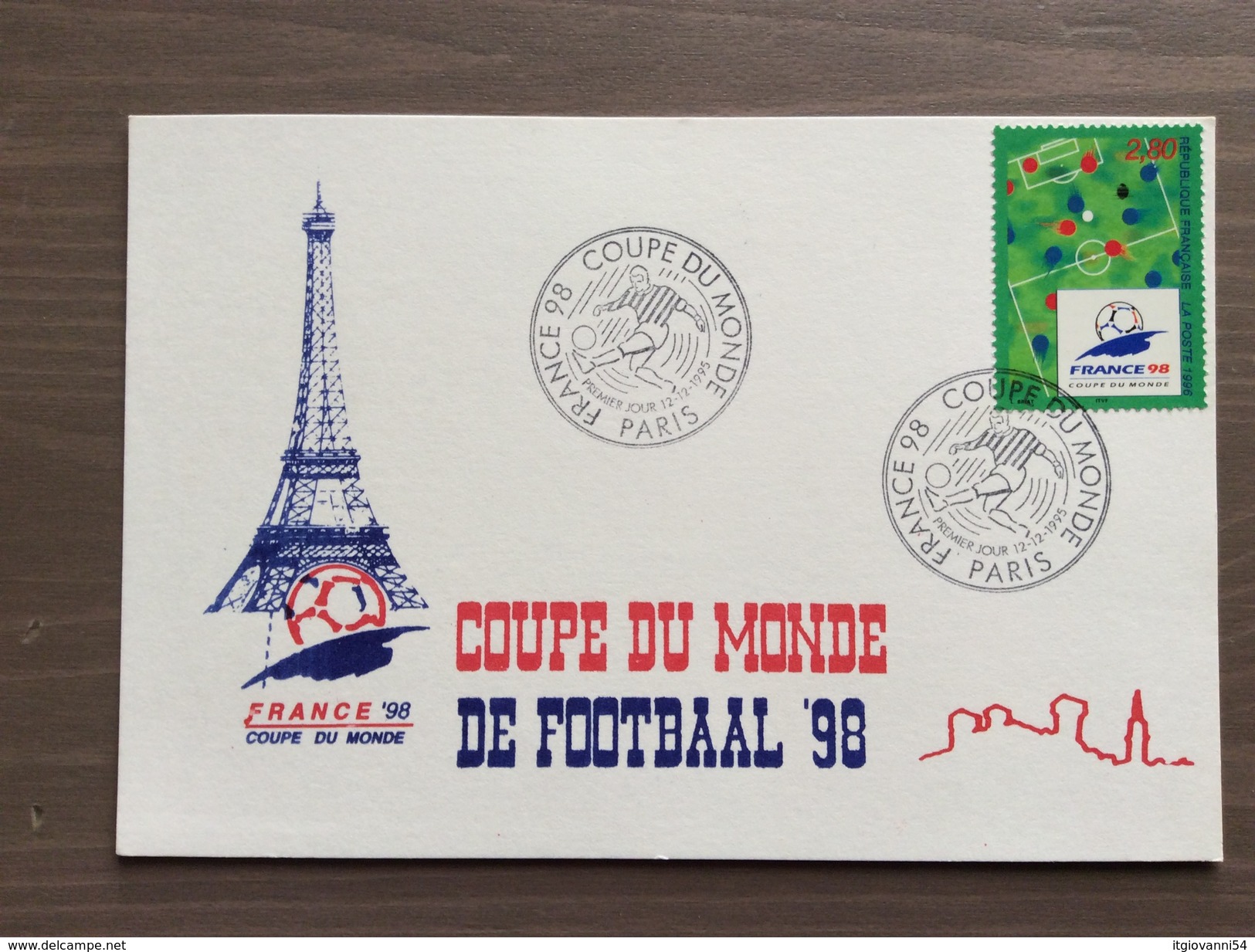 Cartolina Ufficiale Campionato Mondiale Calcio France '98 Annullo 1° Giorno Parigi 12-12-1995 - Fútbol