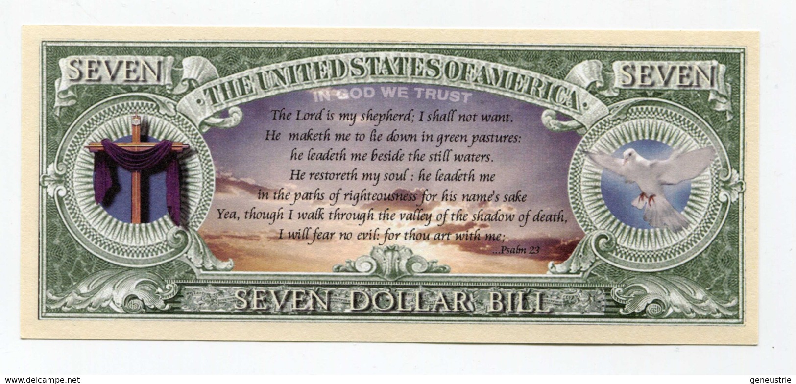 Beau Billet Fantaisie De 7 Dollars "Praise The Lord / Jésus Christ" Jesus Banknote - Autres & Non Classés